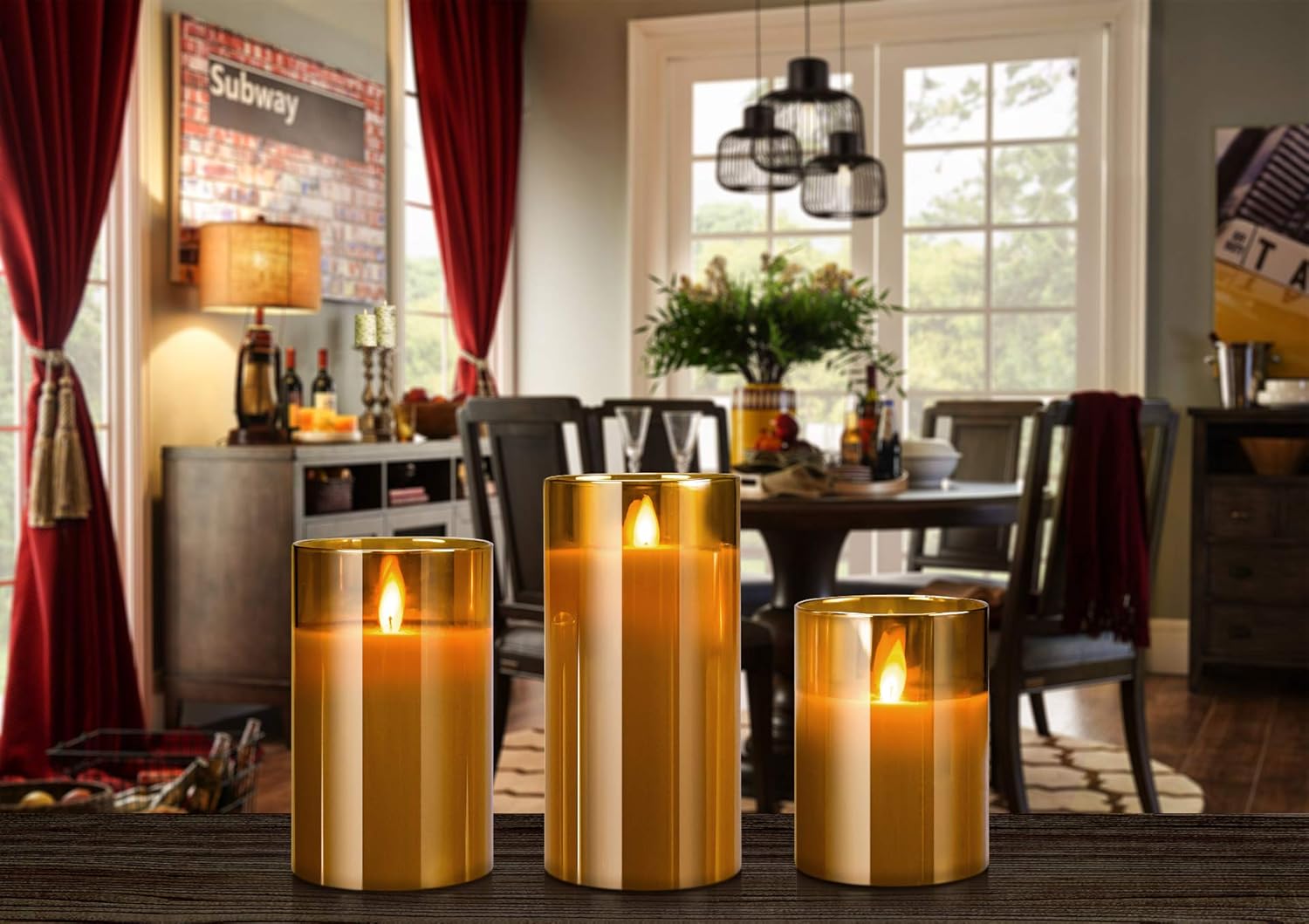 Thumbnail 4 de YMing battery-operated flameless LED candles set (gold glass pillar) with remote timer – realistic flicker wick flame mode