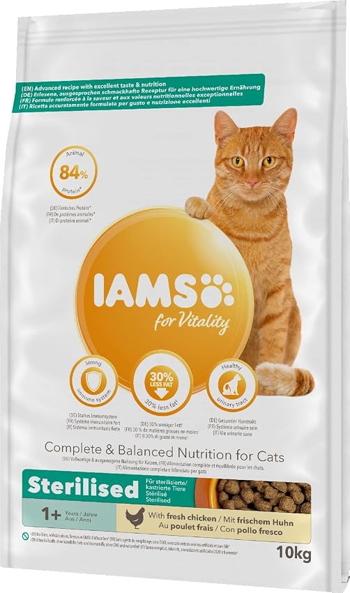 Detalle 2 de IAMS Alimento seco para gatos esterilizados 10 kg 🐱