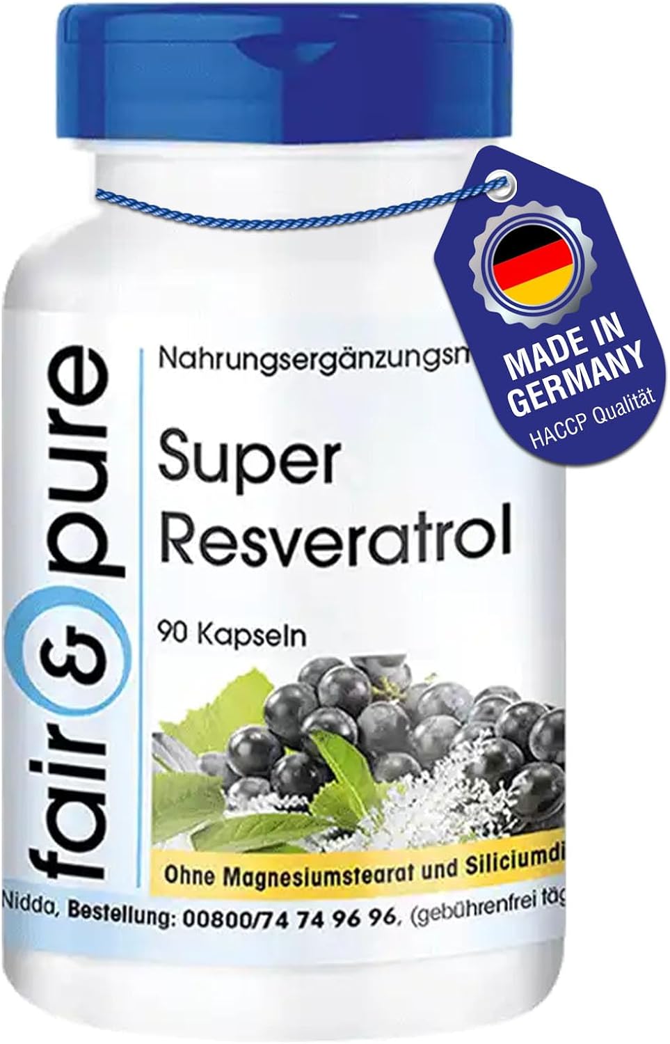 Detalle de Fair & Pure Super Resveratrol aus Knöterich – 90 Kapseln, vegan, ohne Zusatzstoffe, hergestellt in Deutschland