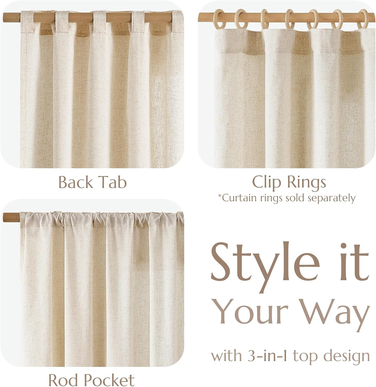 Thumbnail 6 de jinchan JINCHAN Curtains Linen-Blend Light-Filtering Drapes, 4 Panels