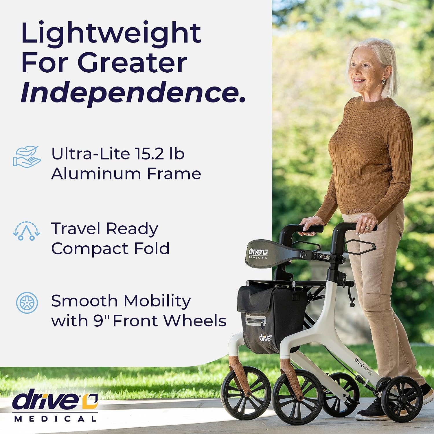 Detalle 2 de Drive Medical AeroWalk 10277WT Folding Rollator with Seat, 14.5 lb, White