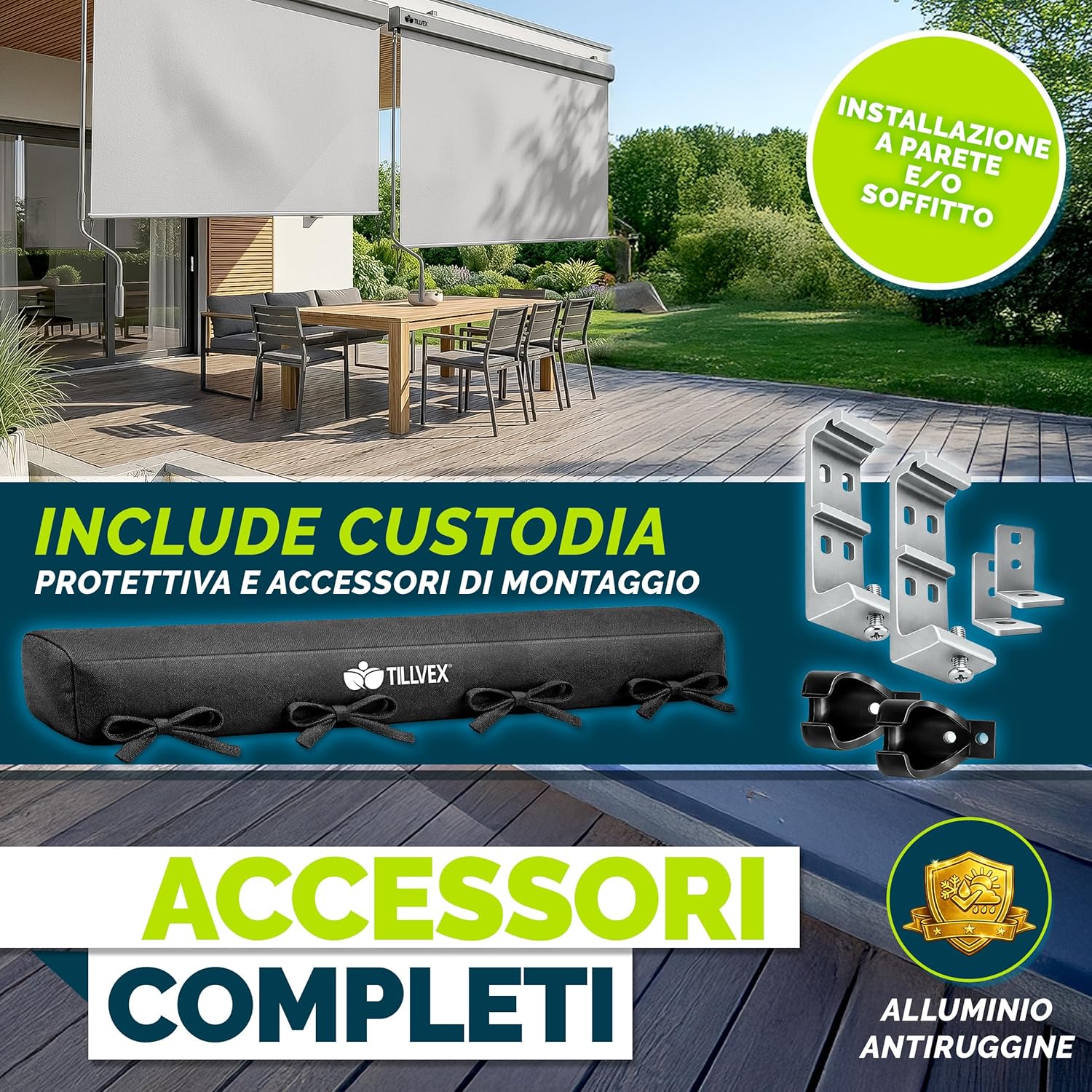 Thumbnail 5 de tillvex Tenda da sole verticale 160 x 250 cm: protezione solare versatile per balcone, terrazza e giardino