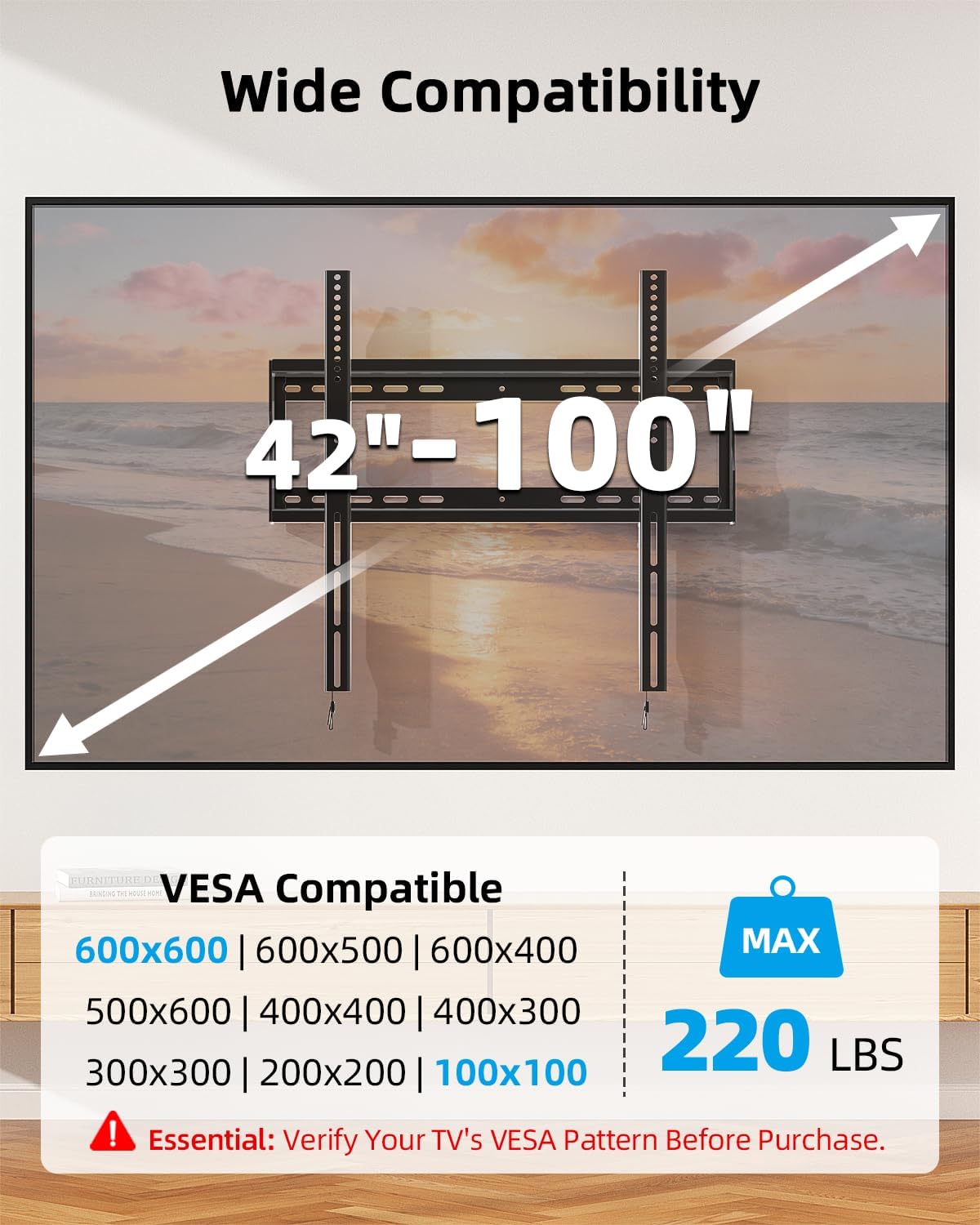 Thumbnail 1 de HOME VISION HV8602 Heavy Duty TV Wall Mount for 42–100" TVs
