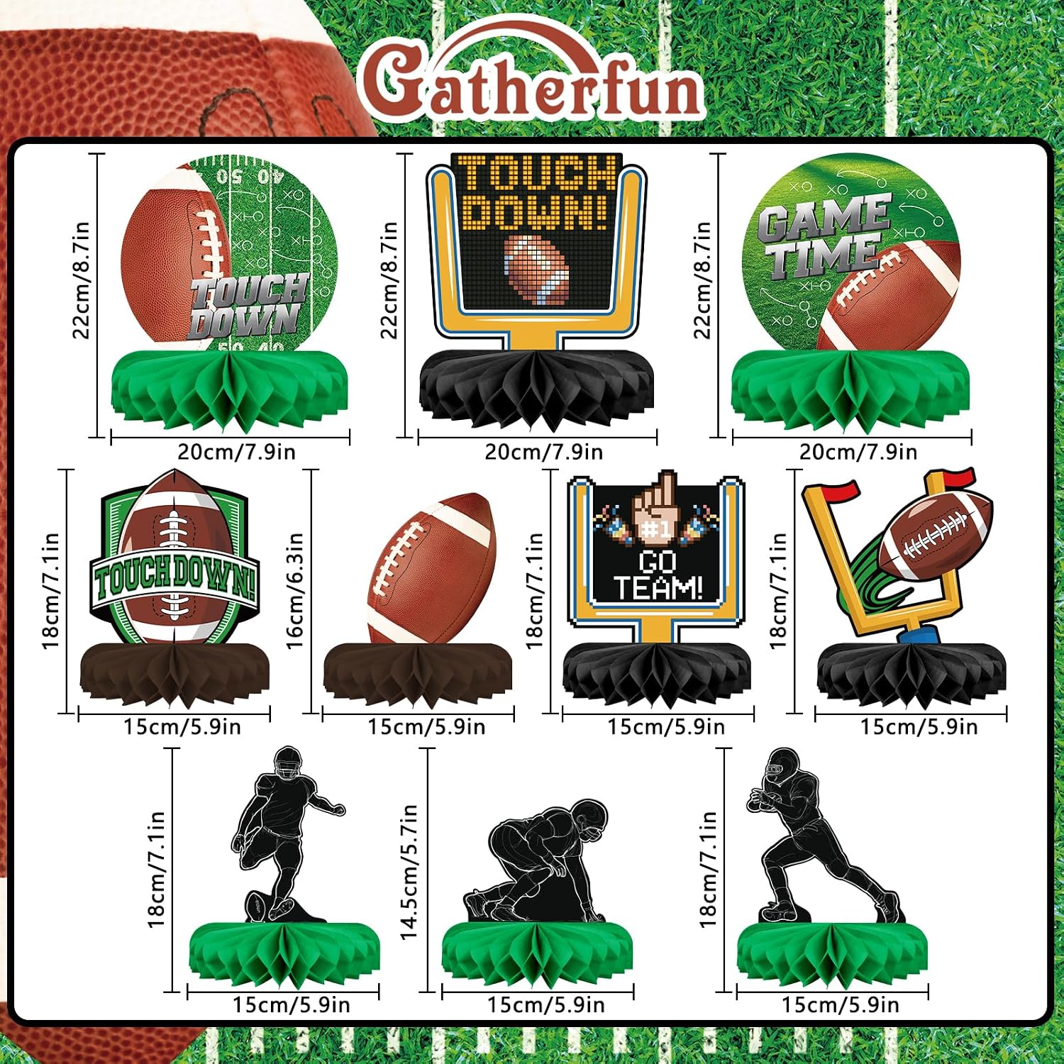 Thumbnail 1 de 10-pack Football Honeycomb Centerpieces 🎉