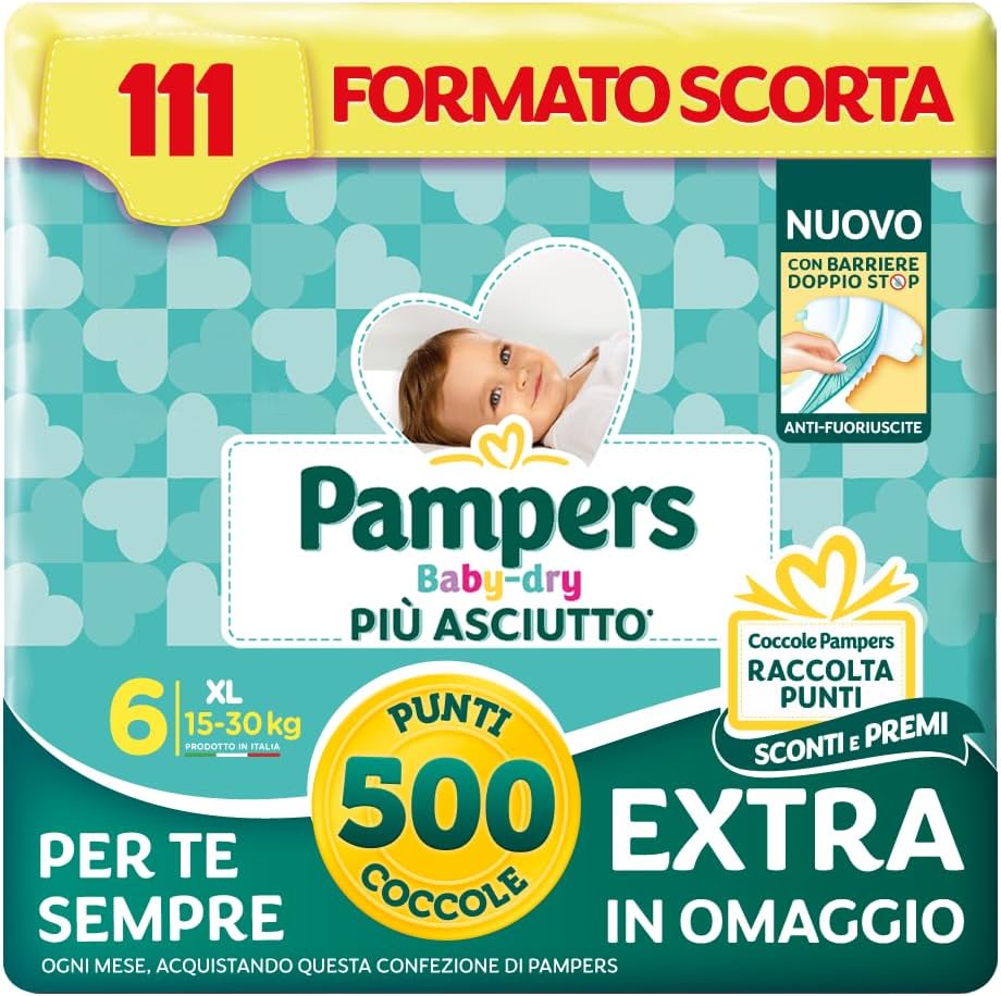 Detalle de Pampers Baby Dry XL Taglia 6 (15-30 kg) – scorta con barriere anti-fuoriuscite e fino a 12h di protezione