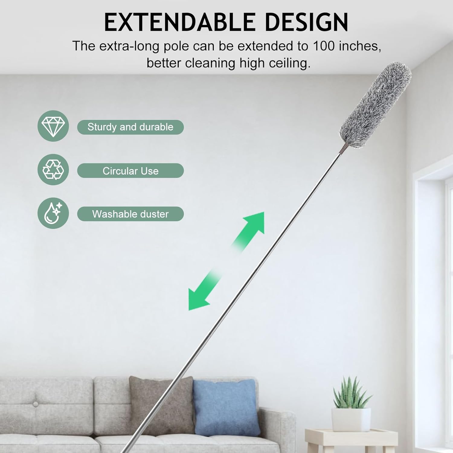 Detalle de SetSail 100-Inch Extra-Long Duster with Extension Pole and Bendable Microfiber Head
