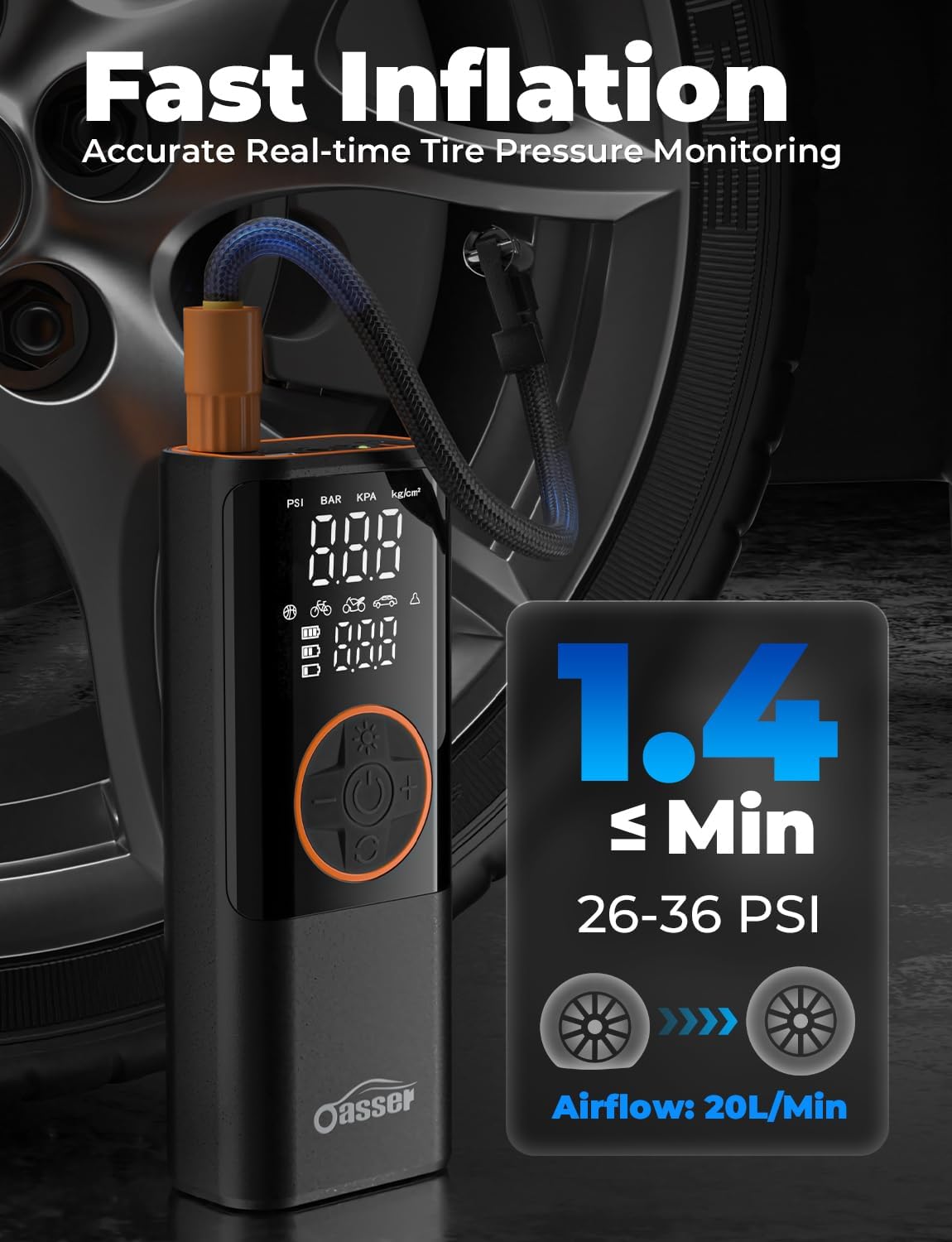 Detalle de Oasser tyre inflator pump 150 PSI 6000mAh