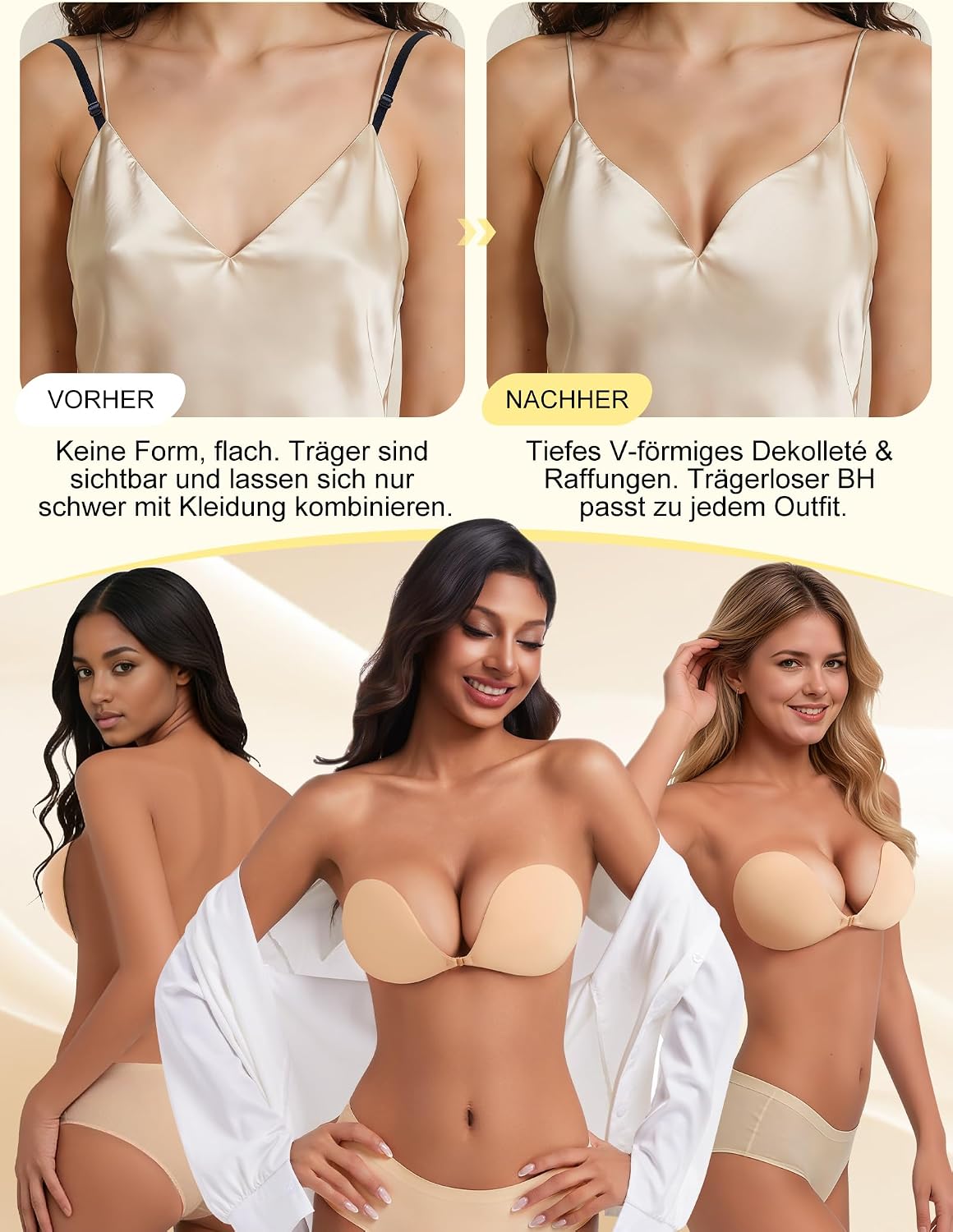 Thumbnail 3 de Klebe BH Push Up Ohne Träger – Unsichtbarer, selbstklebender KlebebH mit Push-up für rückenfreies Kleid
