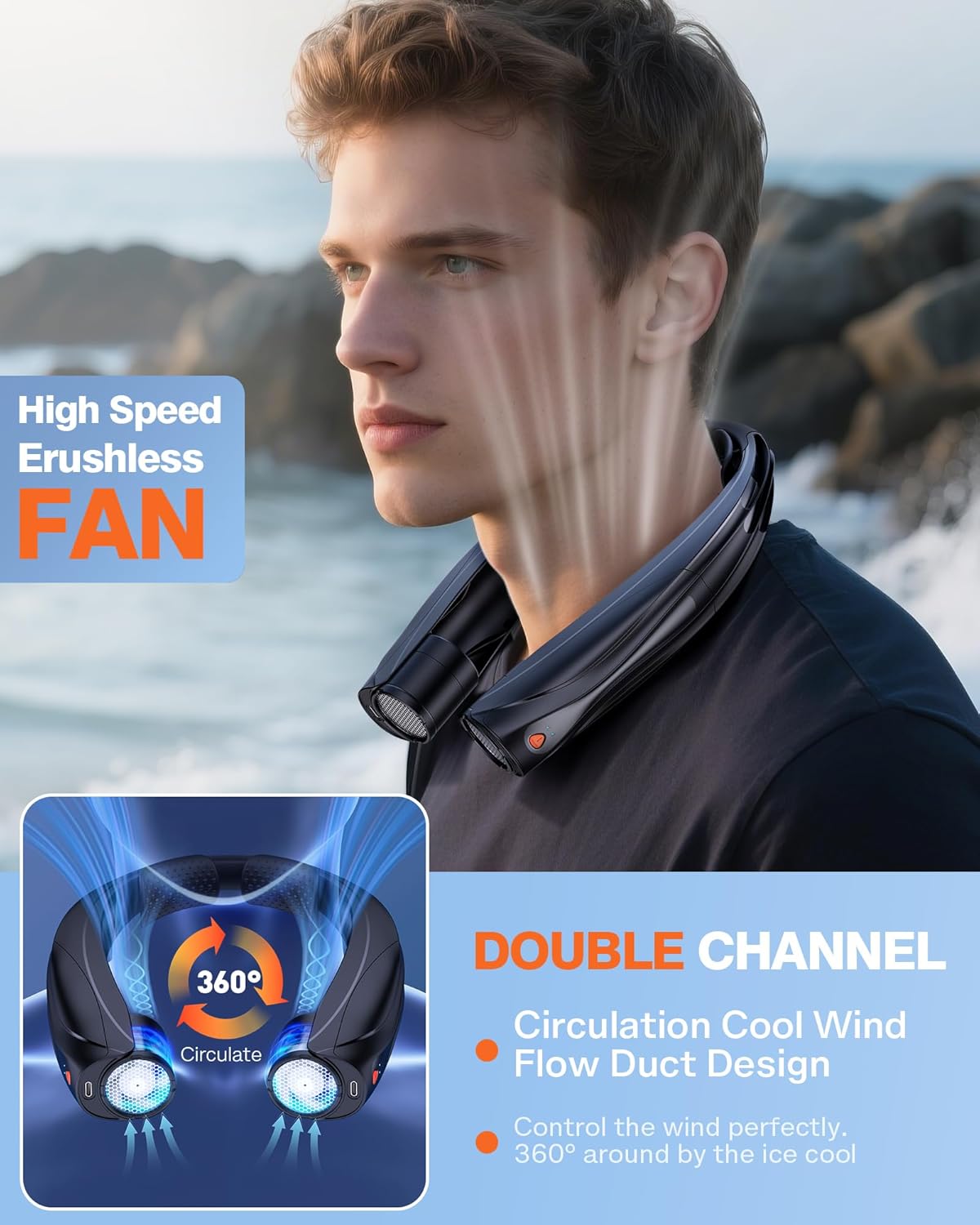 Thumbnail 3 de Vexolta Portable Neck Fan — 6000mAh, 360° Cooling, 6 Speeds, Hands-Free Wearable Personal Fan