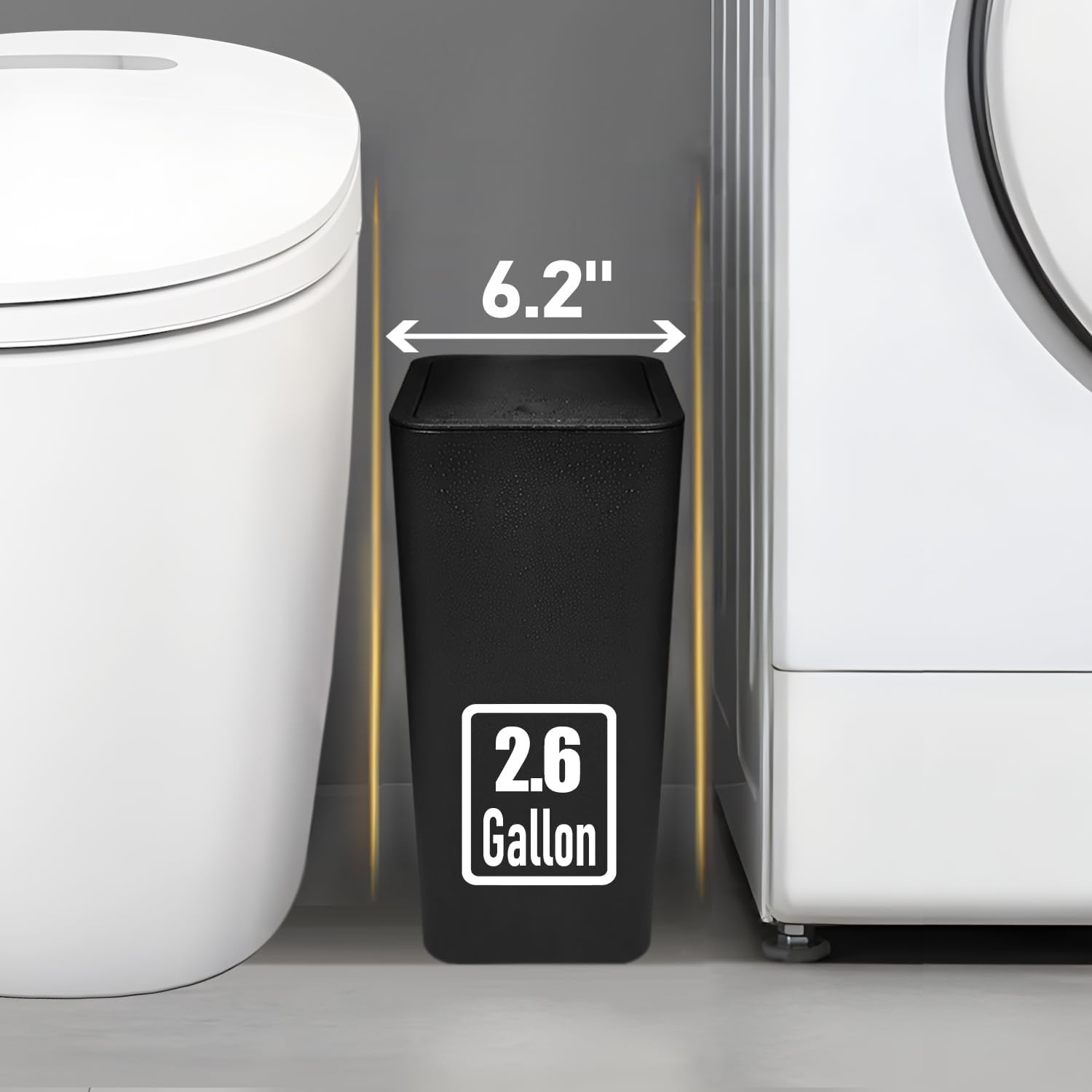 Detalle de TIPGO Bathroom Trash Can with Lid (10 Liter / 2.6 Gallon) Slim Pop-Up Bin for Kitchen, Bedroom, Office — Black