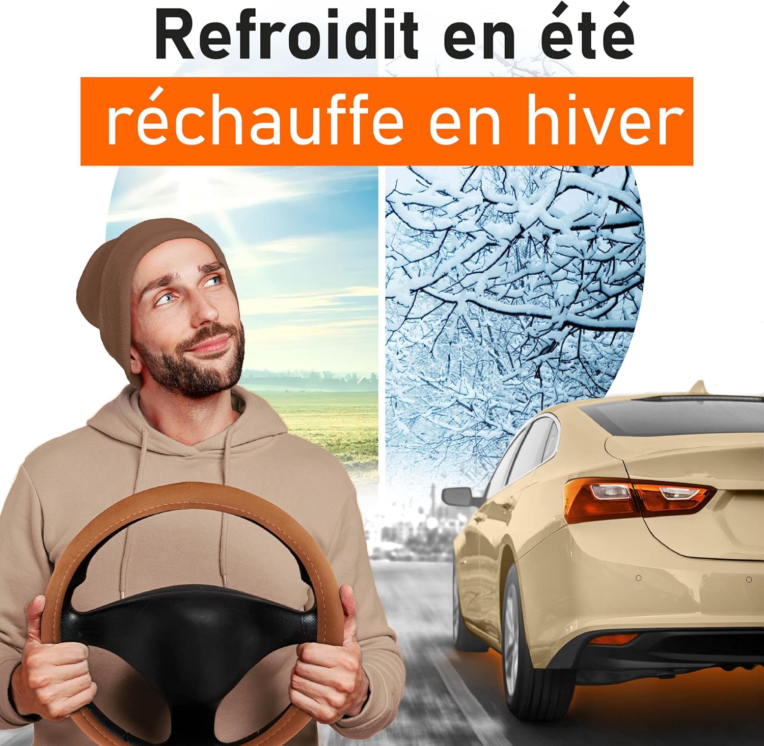 Detalle de Upgrade4cars Couvre volant voiture brun – taille universelle 37 à 39 cm