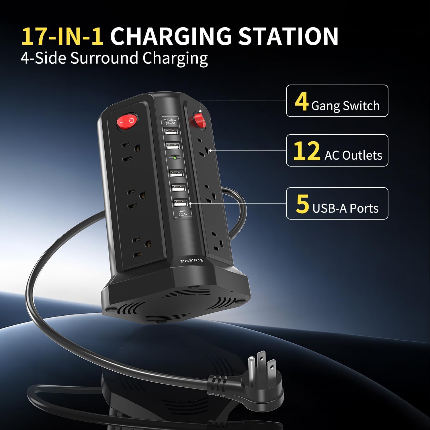 Thumbnail 1 de PASSUS Power Tower Surge Protector 12 Outlets