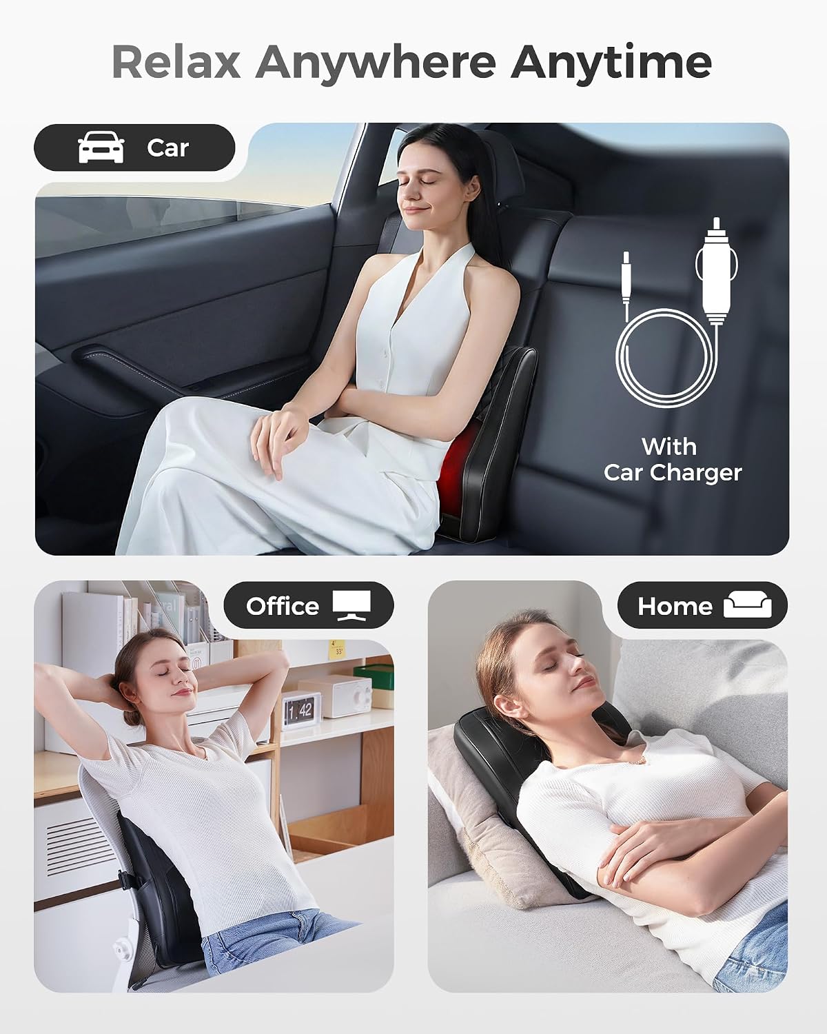 Thumbnail 6 de Boriwat Back Massager with Heat: 3D Kneading Pillow for Deep Tissue Relief