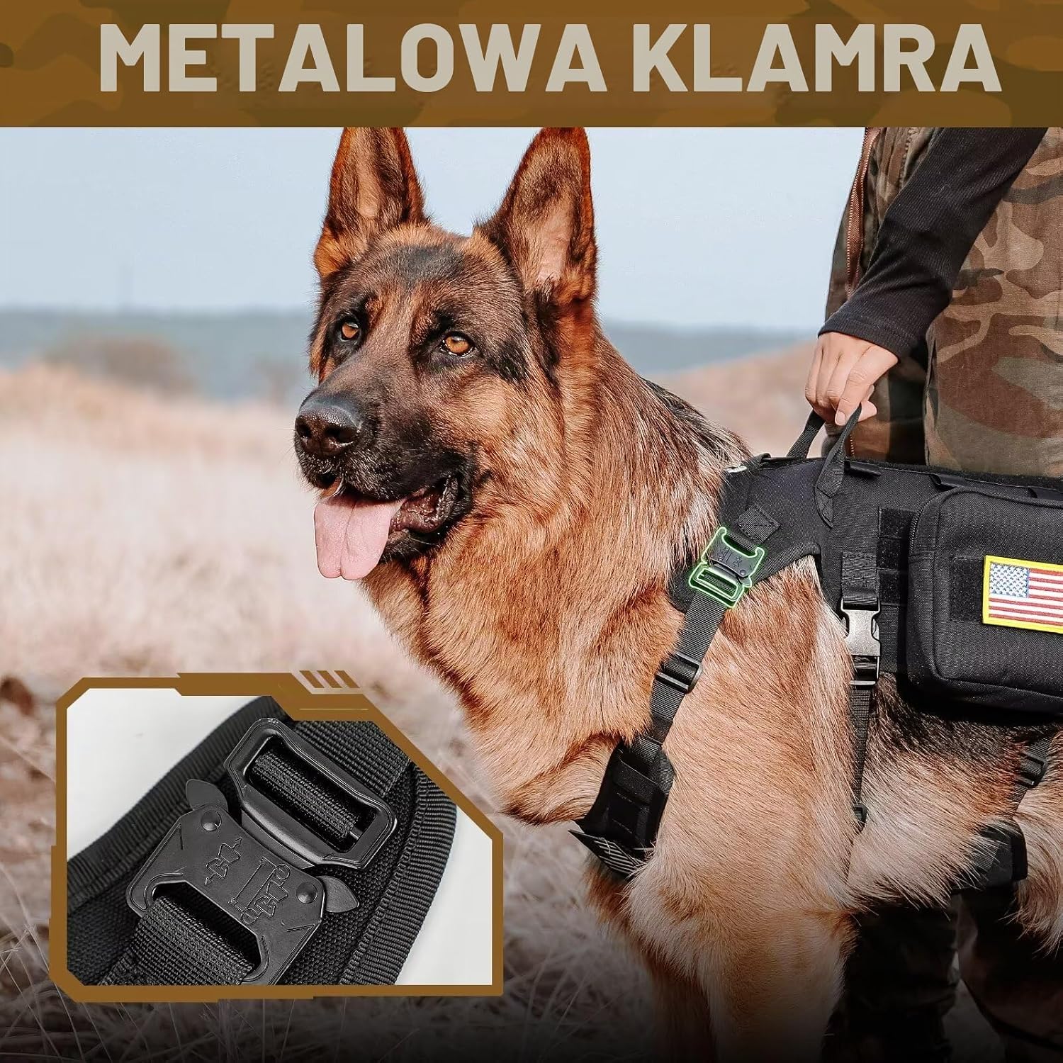 Detalle de Forestpaw taktyczna kamizelka dla psa L, czarna, z obrożą i smyczą bungee