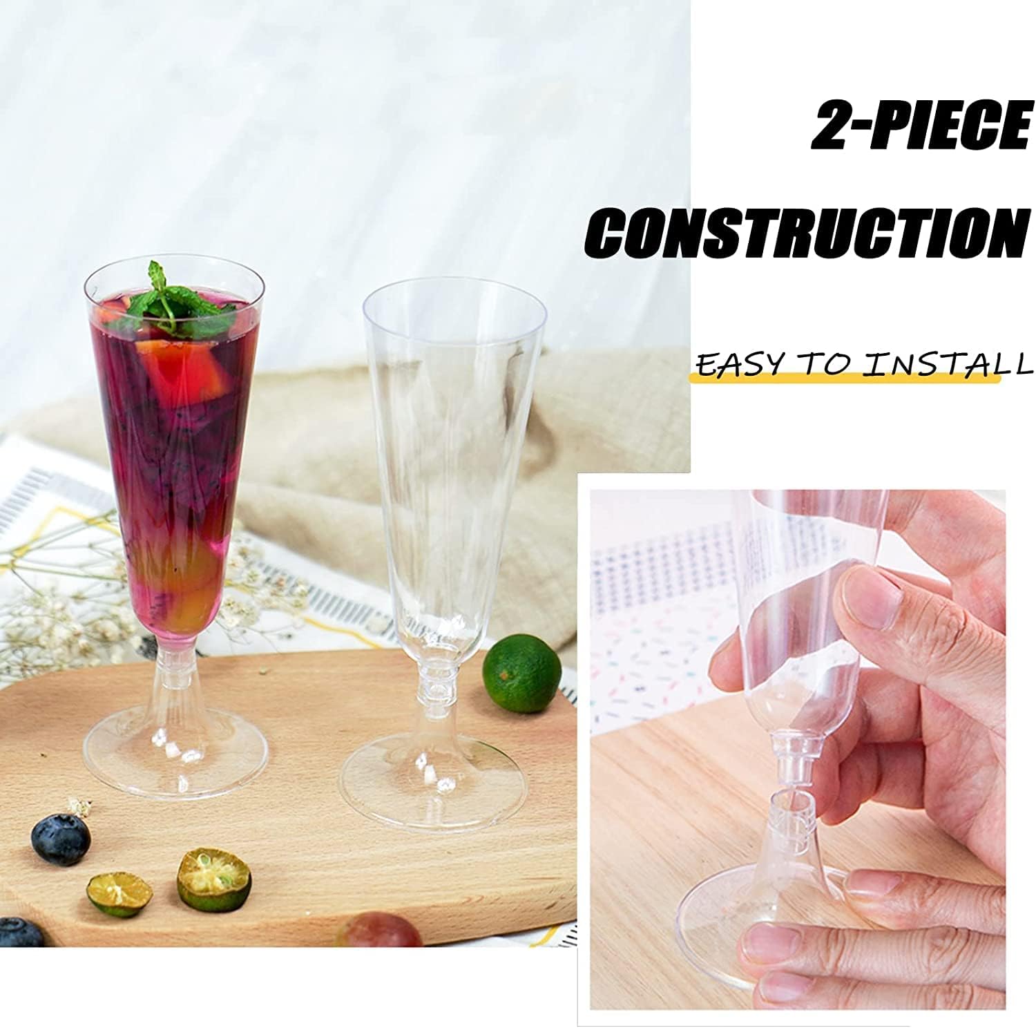 Detalle 2 de KesaPlan 5 oz Clear Disposable Plastic Champagne Flutes, 100-Pack