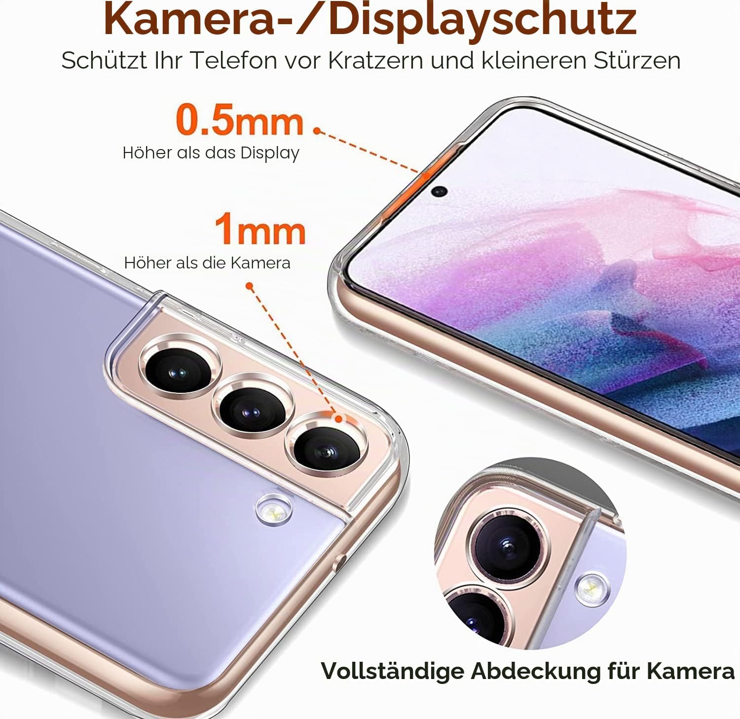 Detalle de ivoler Schutzset für Galaxy S22 5G — Transparentes TPU-Silikon Case mit 2 Glasfolien