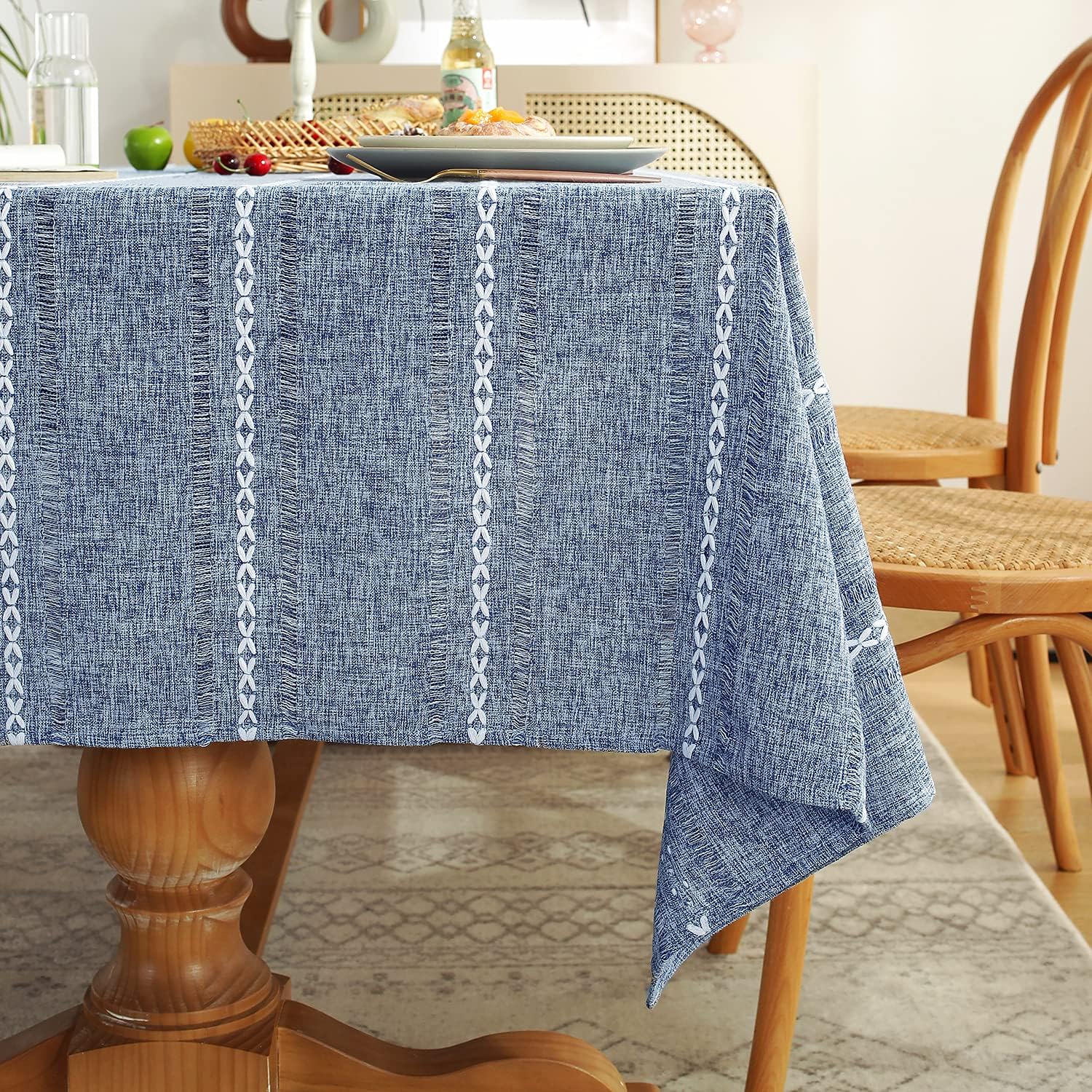 Thumbnail 6 de Chassic 60 x 120 Inch Rectangular Tablecloth in Hemstitch Blue