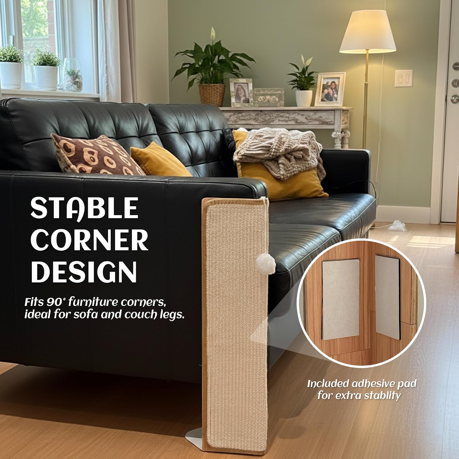 Detalle de PETKARAY Under-Furniture Cat Scratcher: 60cm Sisal Scratching Post for Sofa Corners