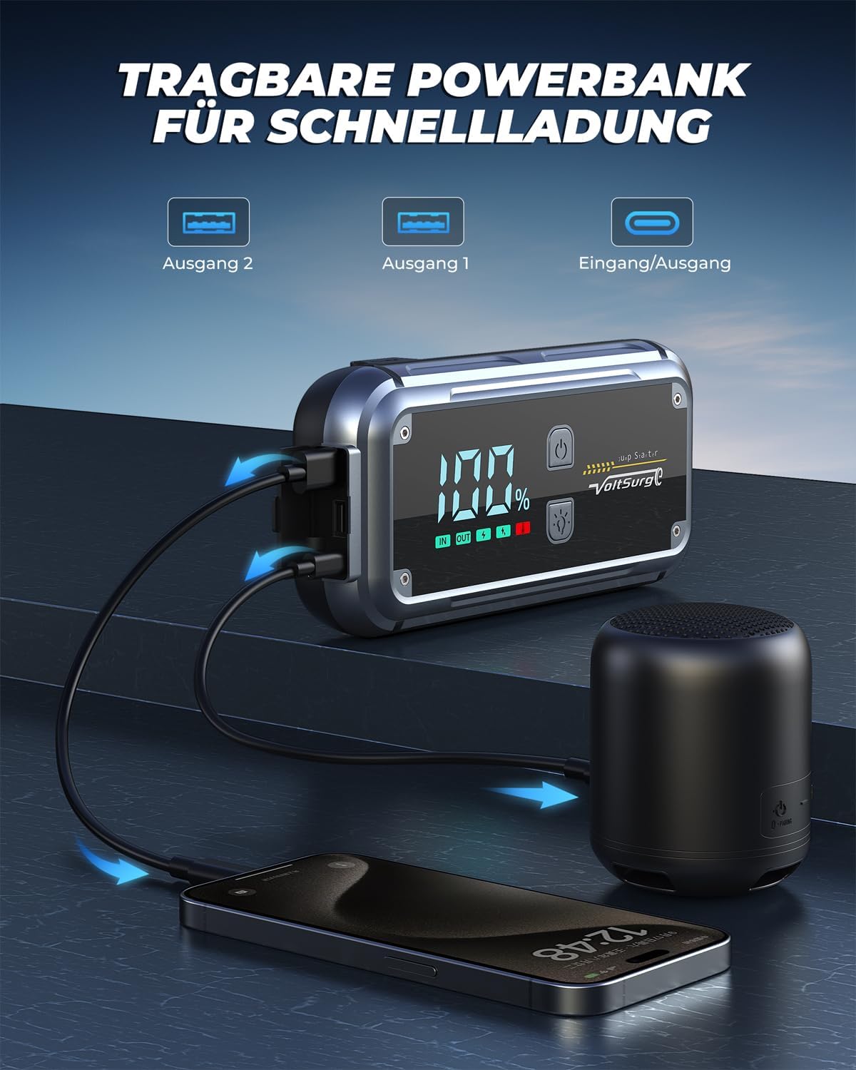 Thumbnail 5 de Starthilfe Powerbank, 6000A Spitzenstrom Starter Powerbank Tragbare Auto Starthilfe mit USB-Schnellladung 3.0, LCD Bildschirm, Taschenlampe, 12V für Alle Benzinmotor/8,0L Dieselmotor
Starthilfe Powerbank, 6000A Spitzenstrom Start…