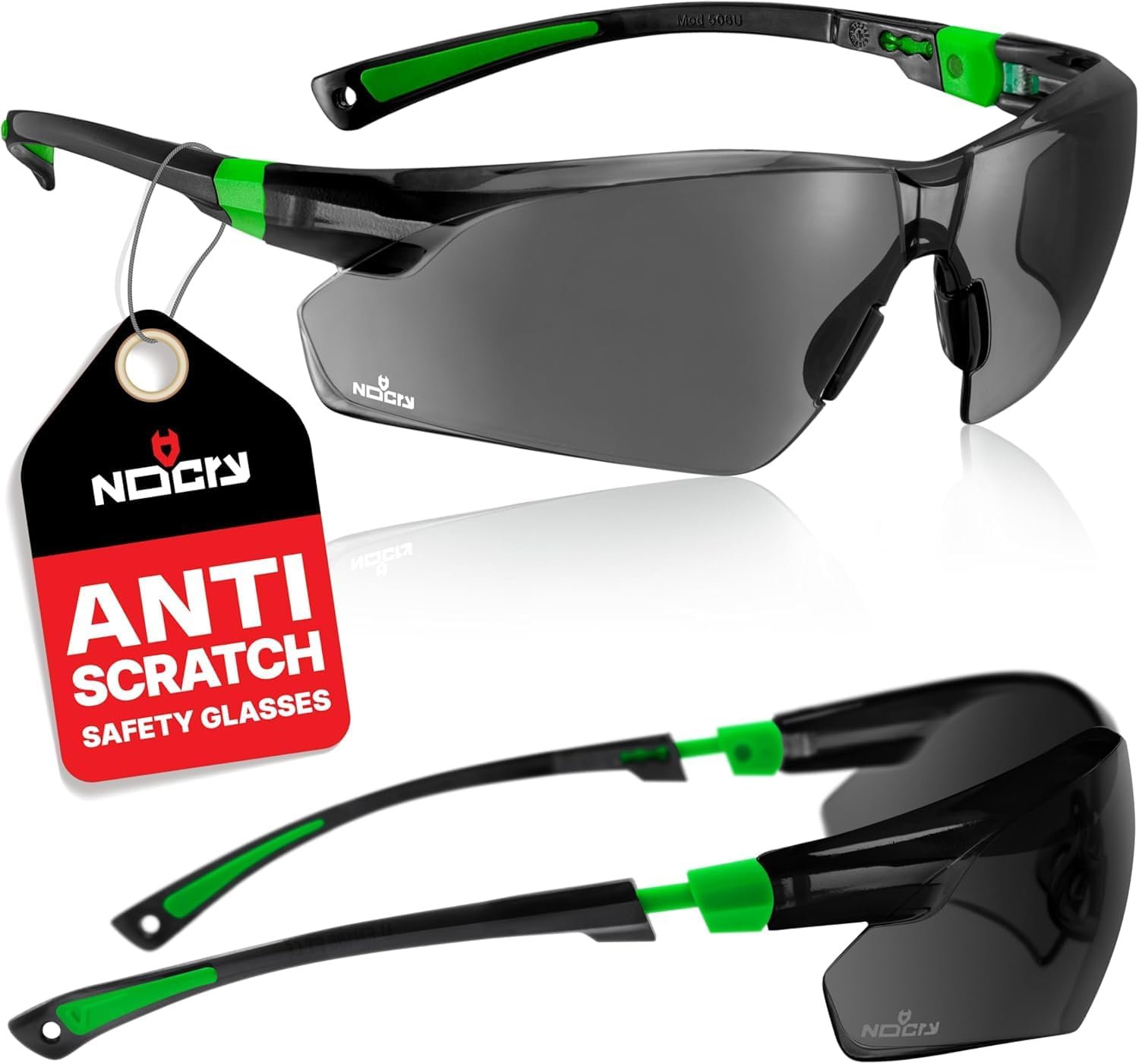 Detalle de NoCry Safety Sunglasses for Men with Tinted Wraparound Lenses (Black & Green)