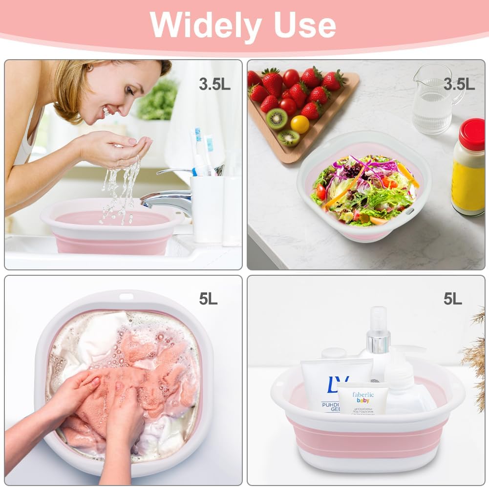 Thumbnail 4 de flintronic 3.5L Collapsible Washing Up Bowl (Pink) – folding silicone-style wash basin for camping and travel