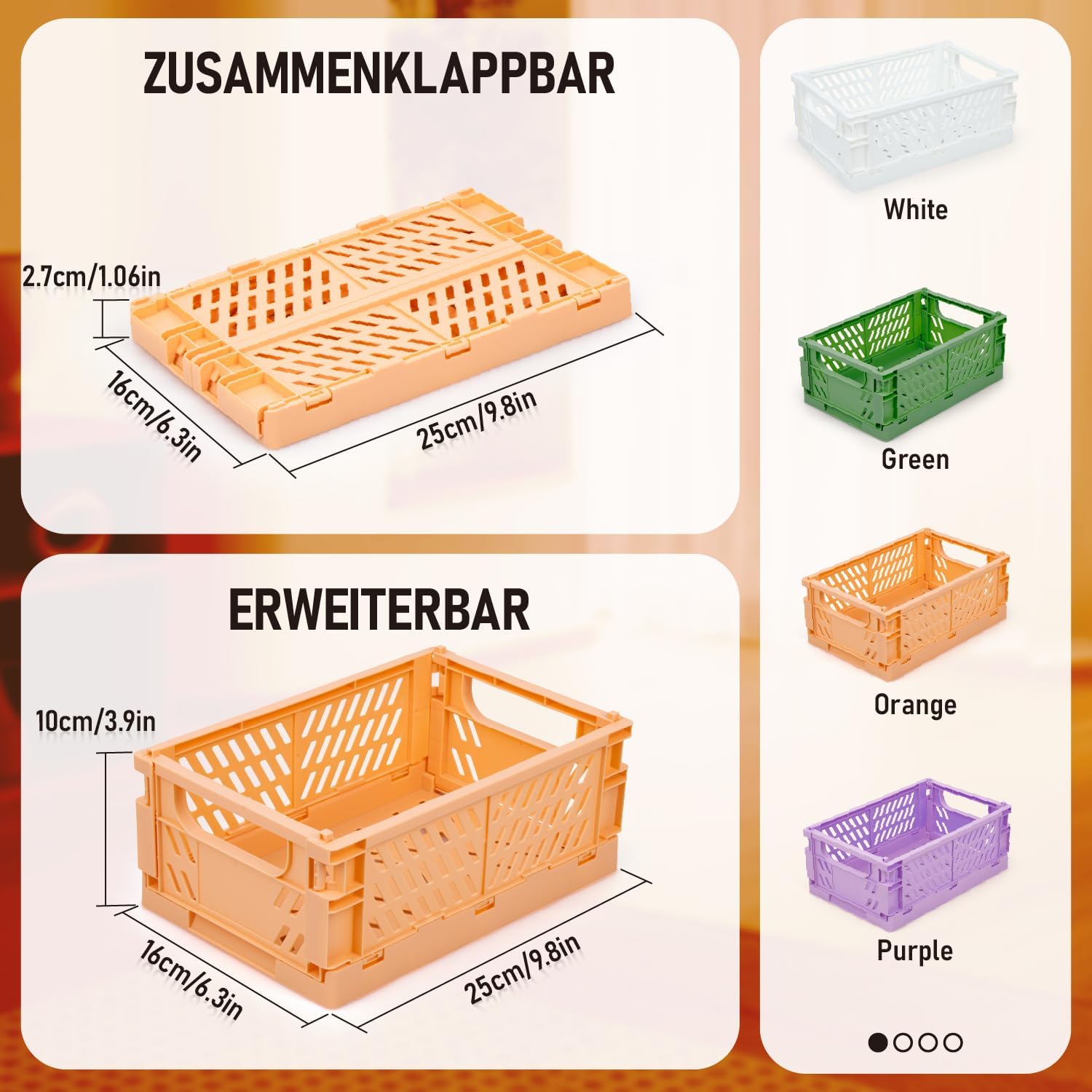 Thumbnail 6 de iHomara vikbara förvaringskorgar, 4-pack i PP-plast, 25 × 16 × 10 cm