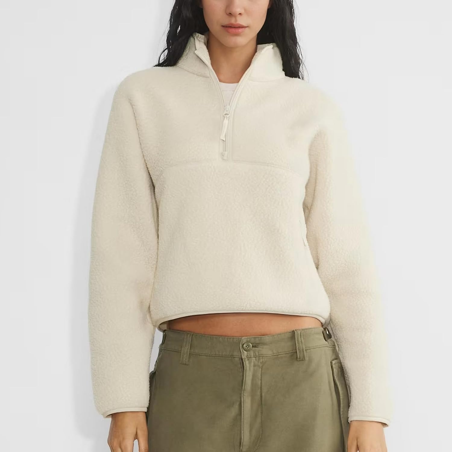 Detalle 1 de Keeliya Women's Quarter-Zip Sherpa Fleece Pullover with Mock Neck and Side Pockets