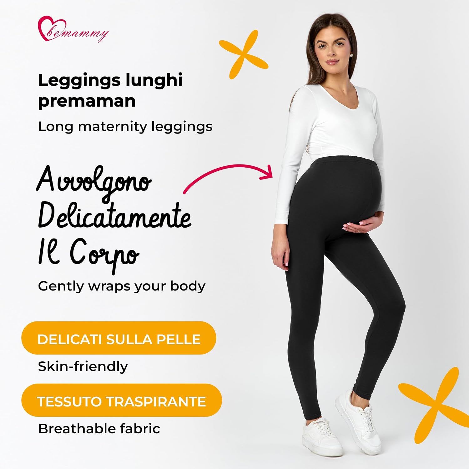 Thumbnail 2 de Be Mammy leggings premaman lunghi a vita alta BE20-230 in cotone con elastan