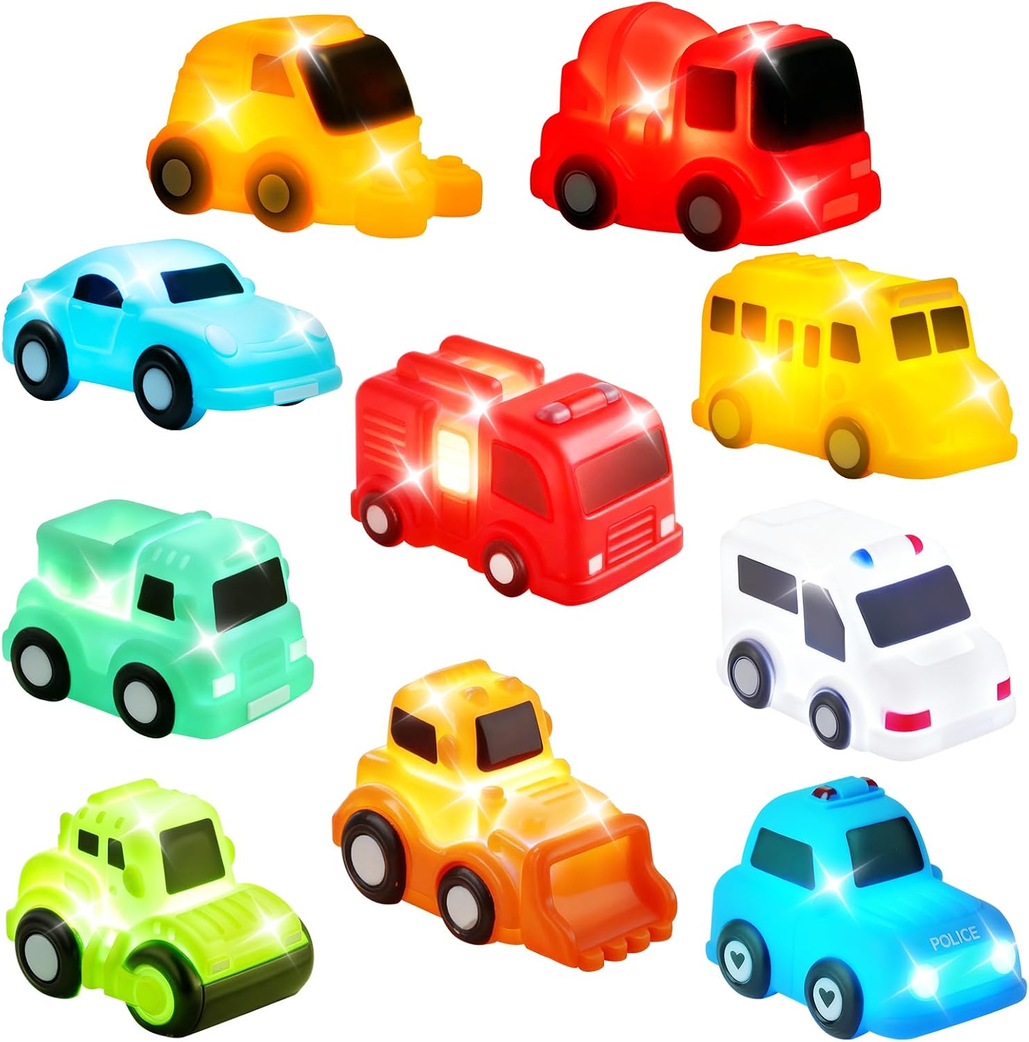 Detalle de JoiTale 10-Pack Light-Up Bath Toys for Toddlers: Cars that Flash in the Bath