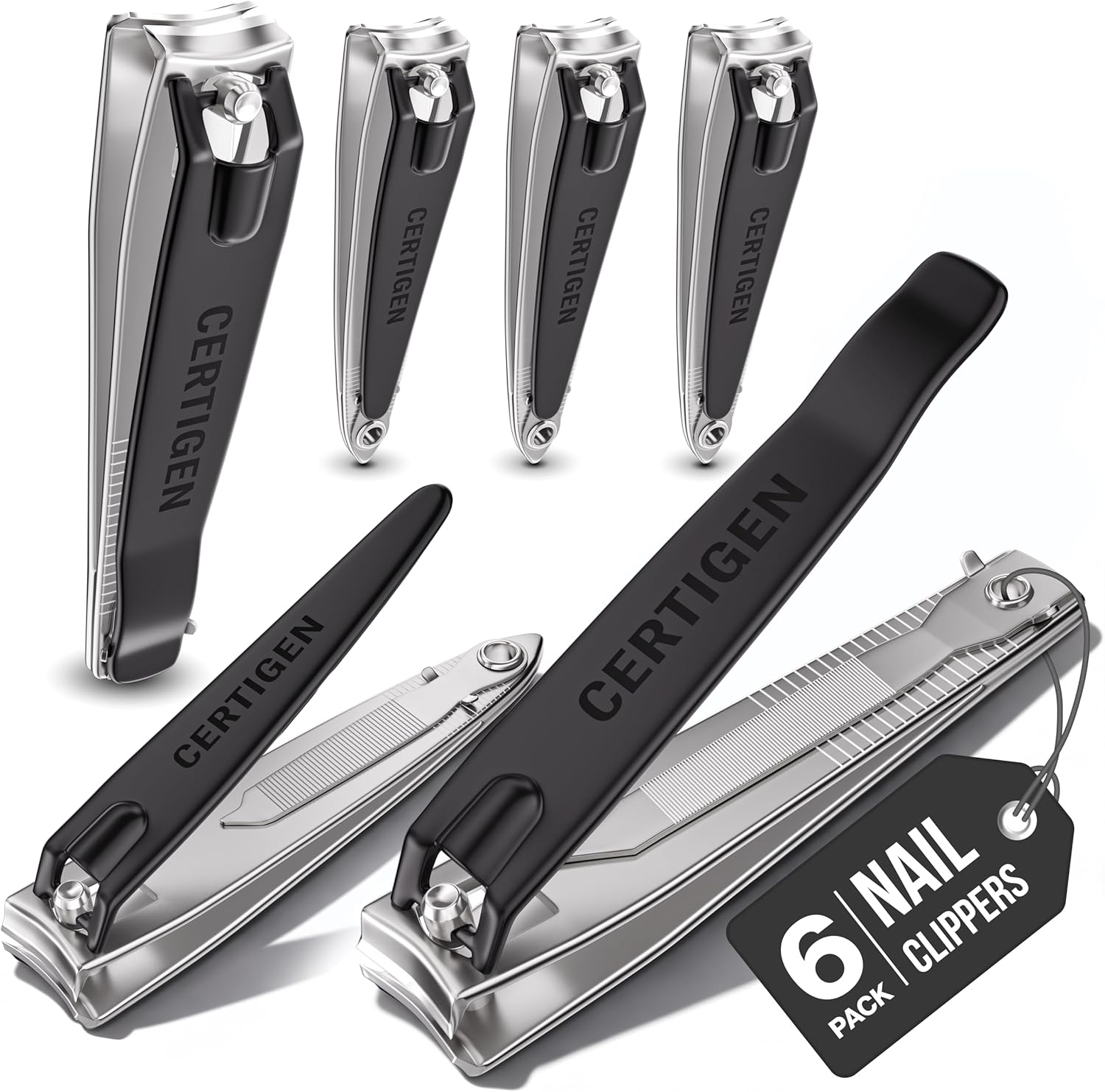 Nail Clippers Set 6-Pack: Toenail & Fingernail Clippers for Home and Travel