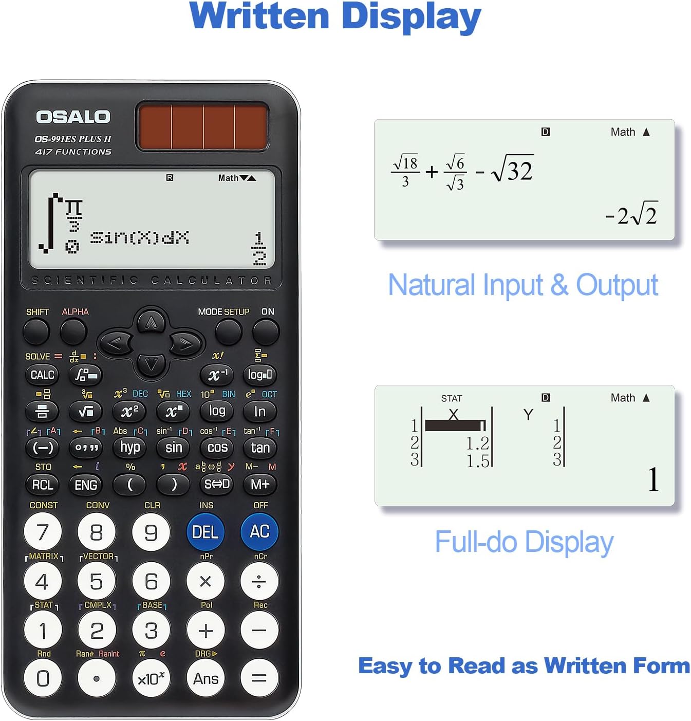 Thumbnail 1 de OSALO Scientific Calculator 417 Function (2-Line 10+2 Digits) Solar & Battery – OS 991ES Plus 2nd Edition