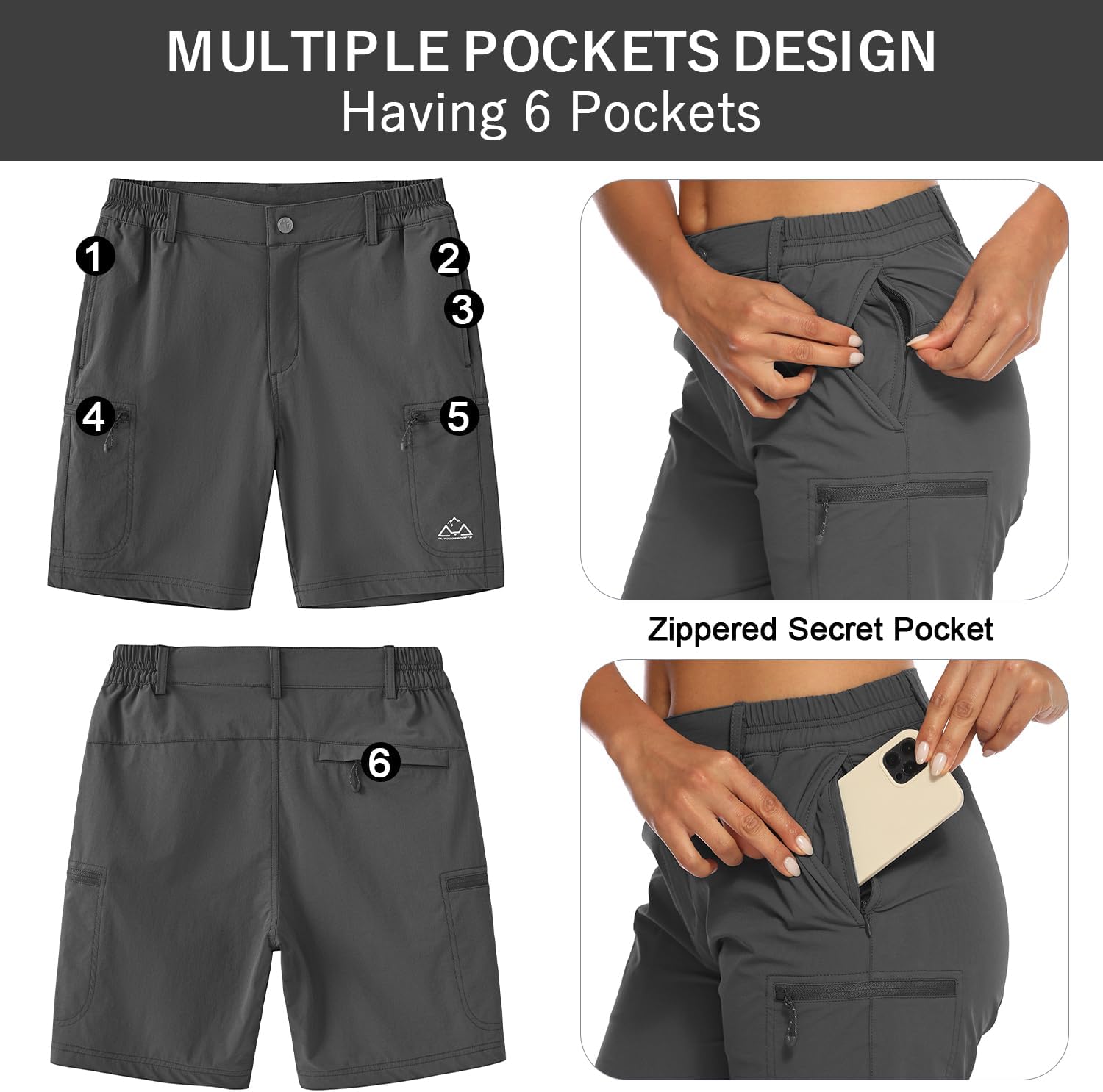 Thumbnail 3 de donhobo Women’s Walking & Hiking Cargo Shorts with Quick-Dry, Stretch Waist and UPF 30+