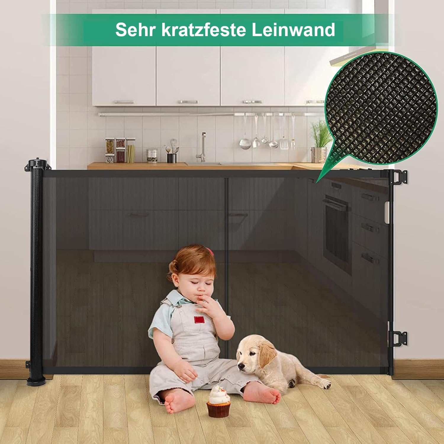 Detalle de Treppenschutzgitter ausziehbar bis 200 cm (86 cm Höhe) – Türschutzgitter für Kinder, Katzen und Hunde – schwarz