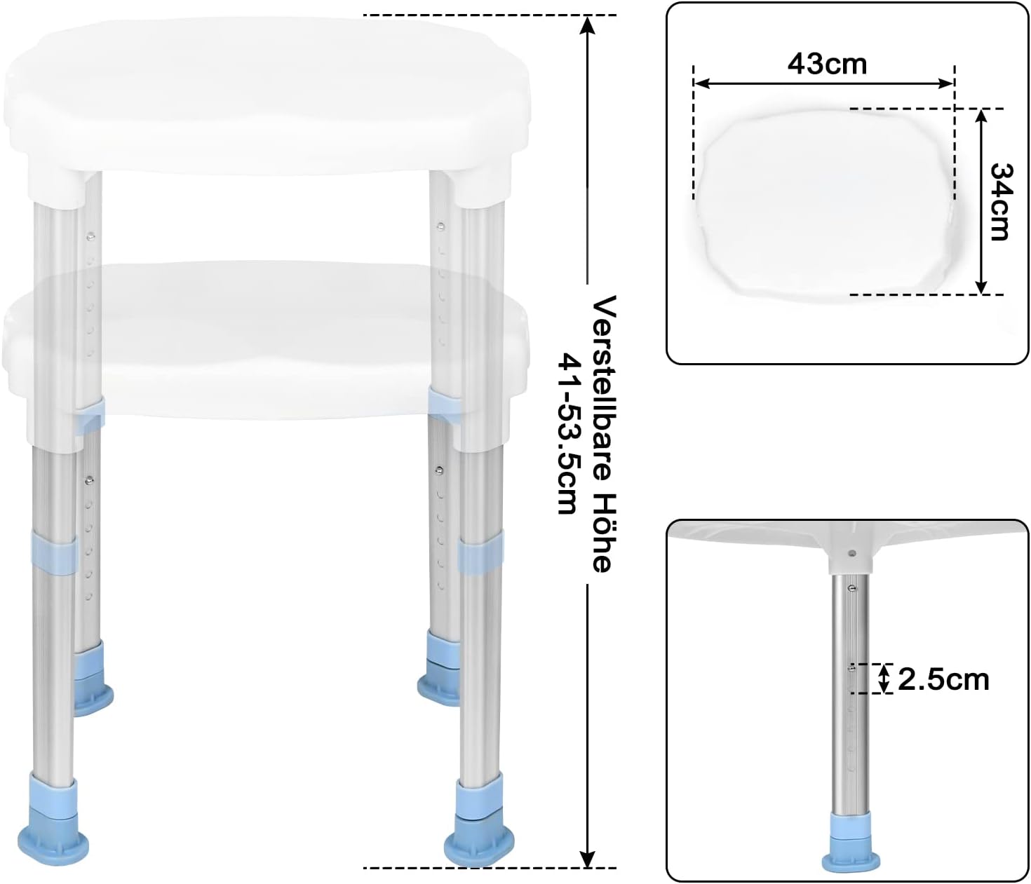 Detalle de LZQ LZQ-(HAG1338)-1 Adjustable Shower Stool, Six Heights, 150 kg Capacity