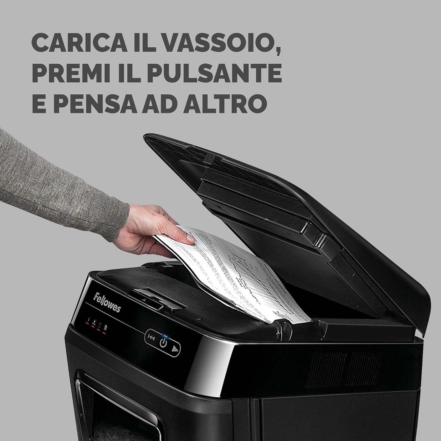 Detalle de Fellowes Distruggi Documenti Automatico a Frammento 200C: 200 fogli, Ultra Silenzioso per Piccolo Ufficio