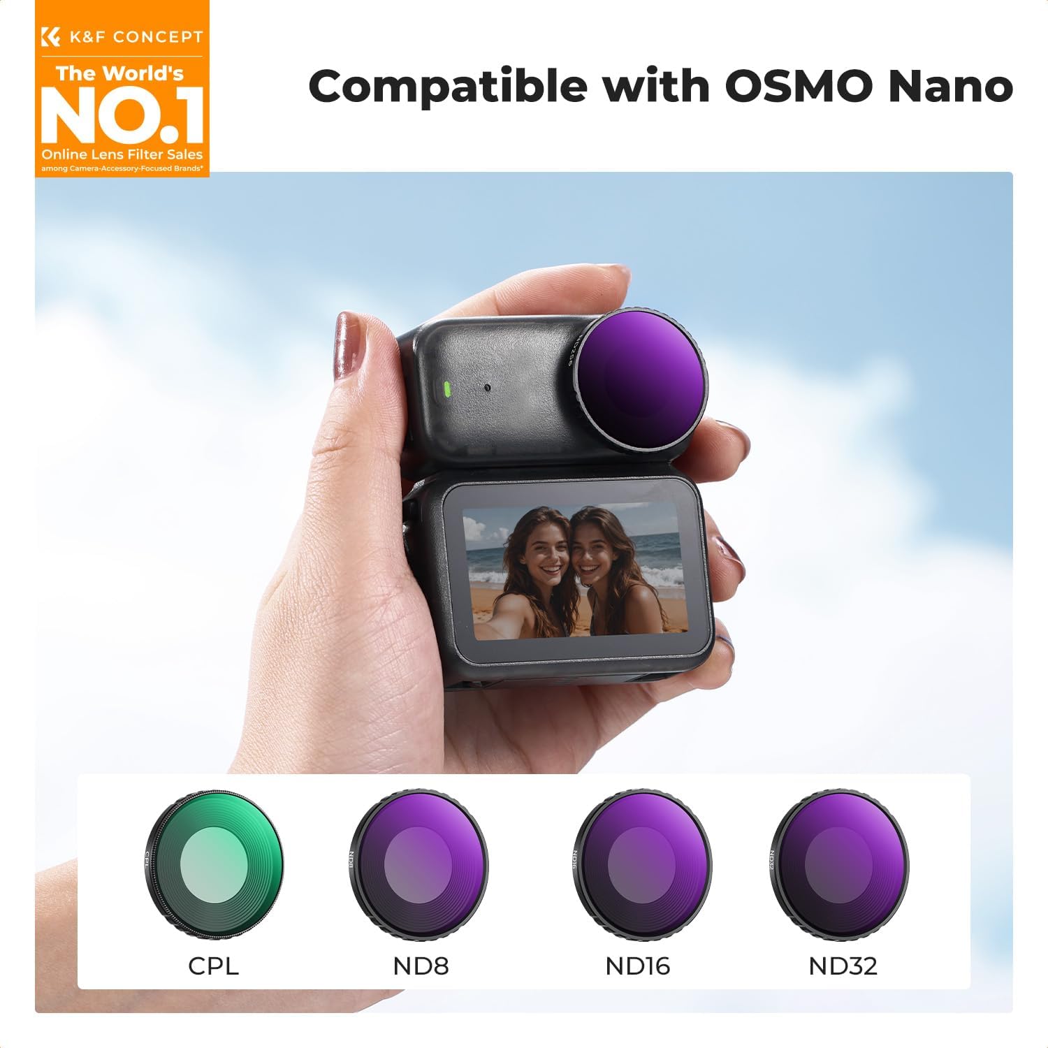 Detalle de K&F CONCEPT Lot de 4 Filtres CPL/ND pour DJI Osmo Nano – CPL + ND8/ND16/ND32