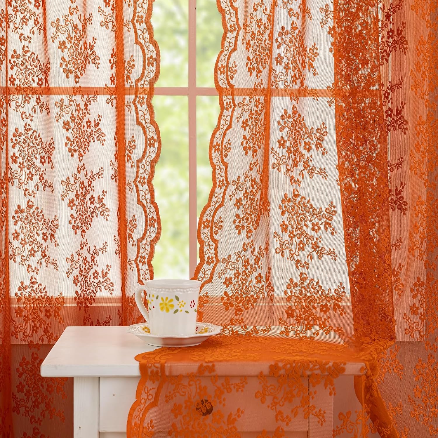 Detalle de Lace Terracotta Curtains 52x96 in Light-Filtering Rod Pocket Curtains 🏠