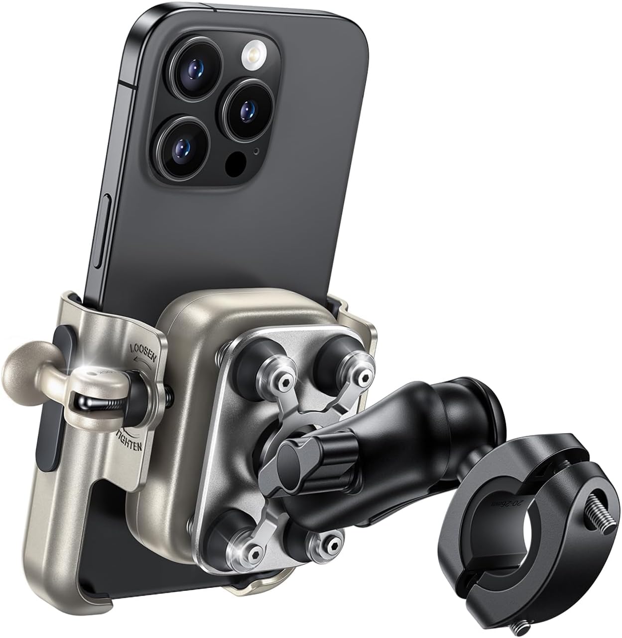 Detalle de Lamicall Handyhalterung Motorrad & Fahrrad – Ganzmetall, vibrationsgedämpft, Lenkerhalter mit Verlängerungsarm (für 4,7–7,2 Zoll)