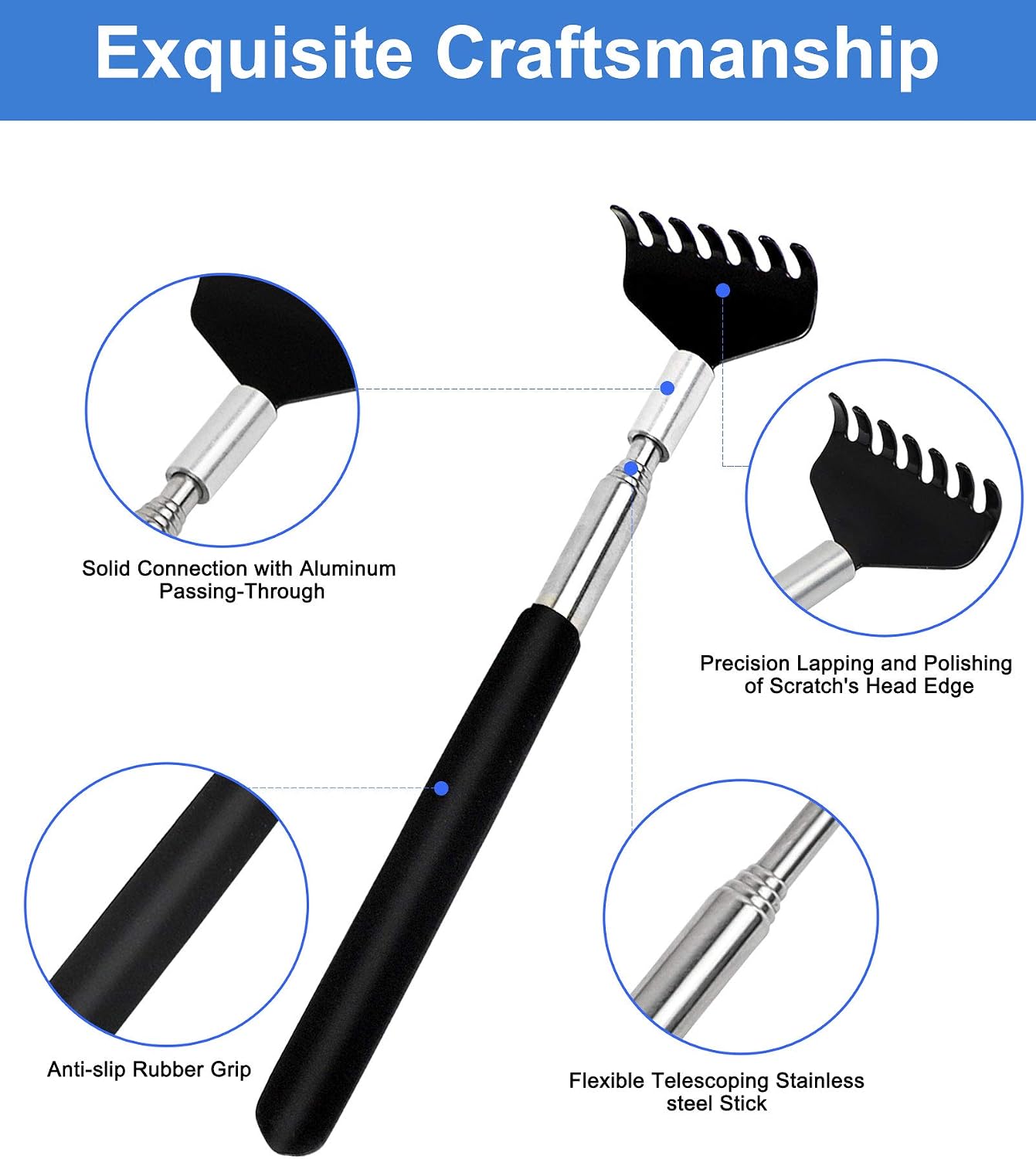 Detalle 2 de ONEEKK HBITT Telescopic Back Scratchers, 2-Pack with Rubber Grip