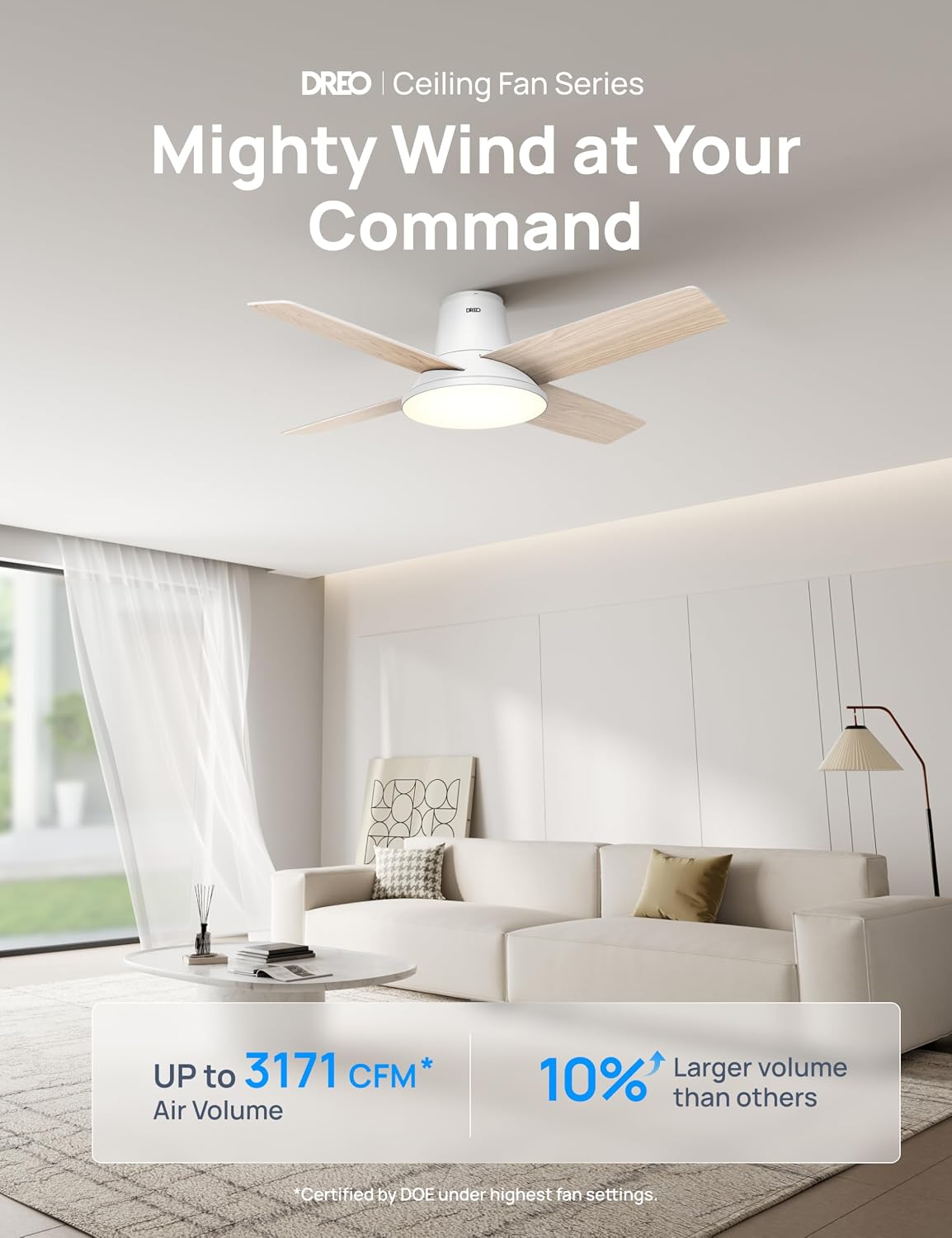 Thumbnail 1 de Dreo 44 in Smart Flush Mount Ceiling Fan with Lights, 12 Speeds, Quiet DC Motor, Dimmable LED, Remote & App