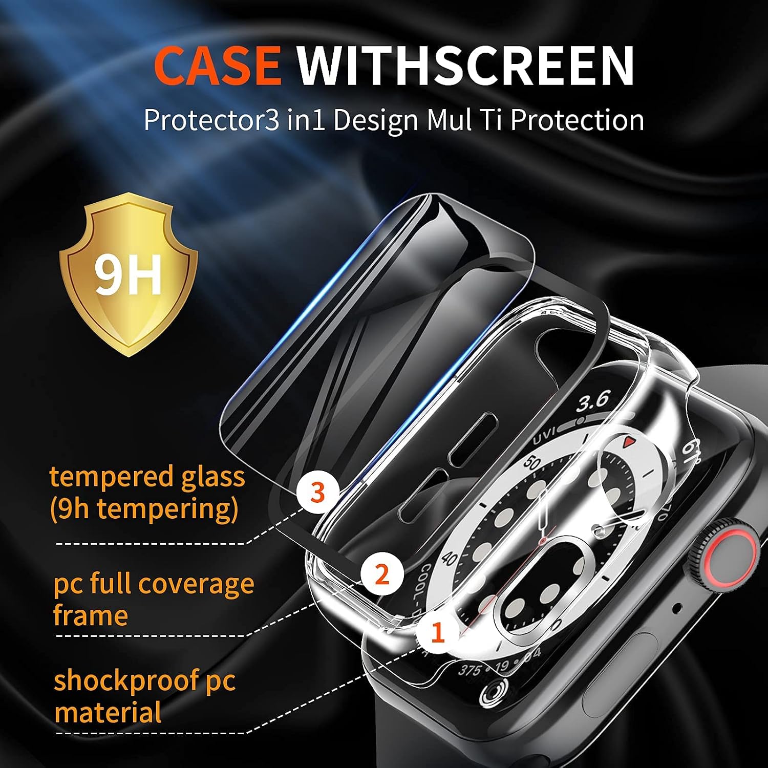 Detalle 2 de LK 2er Set Schutzhülle für Apple Watch 44mm – Series 6/SE/SE2/5/4 mit 9H Härte und HD Klarheit