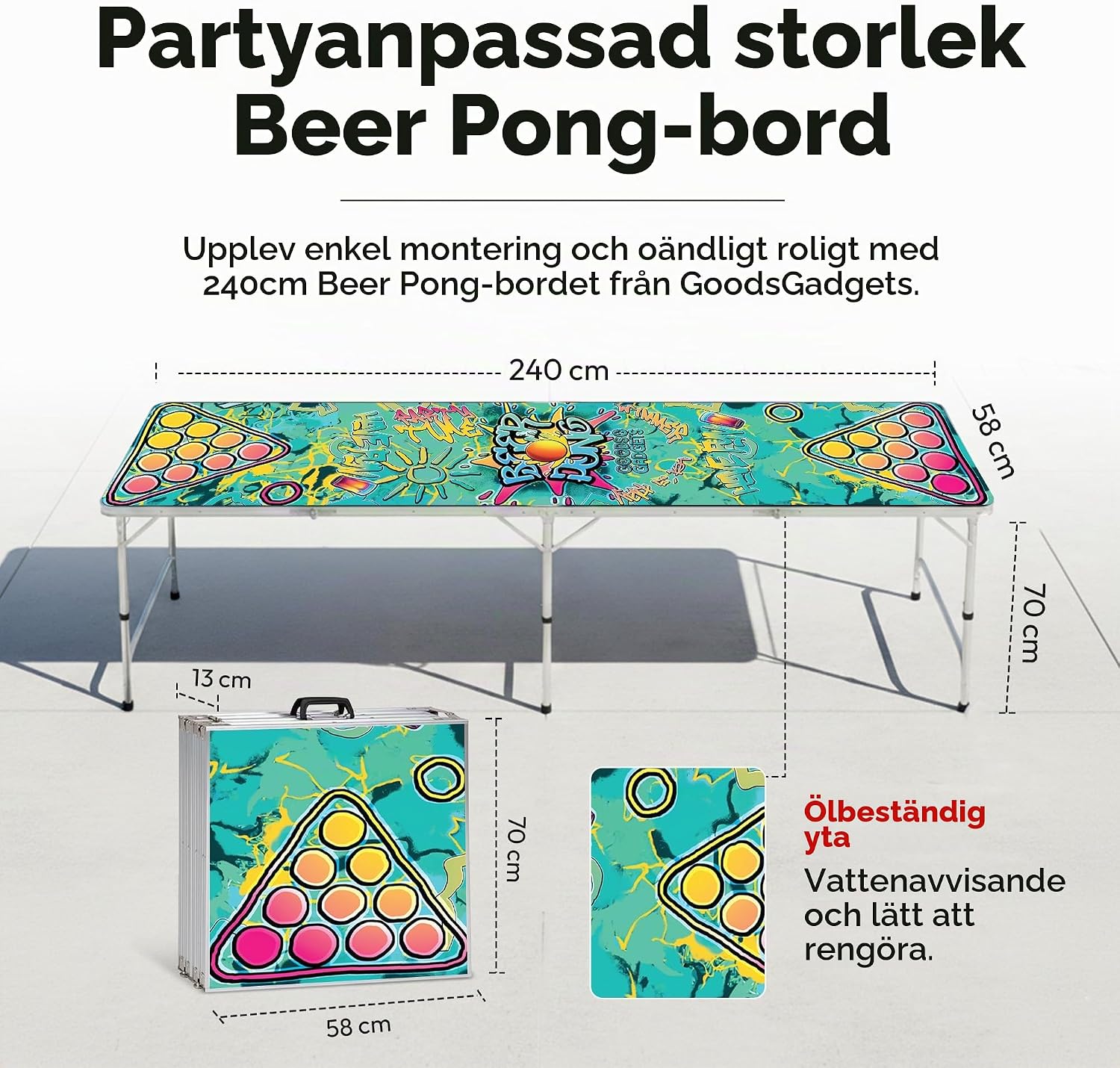 Thumbnail 6 de GOODS+GADGETS hopfällbart beer pong-bord med justerbar höjd, graffiti