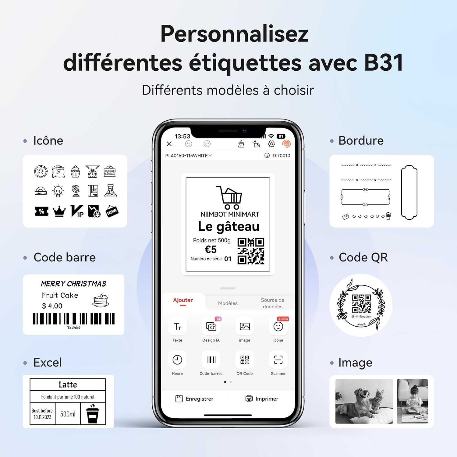 Thumbnail 6 de NIIMBOT B31 étiqueteuse — Imprimante thermique portable 20–77 mm pour codes-barres, adresses et logos