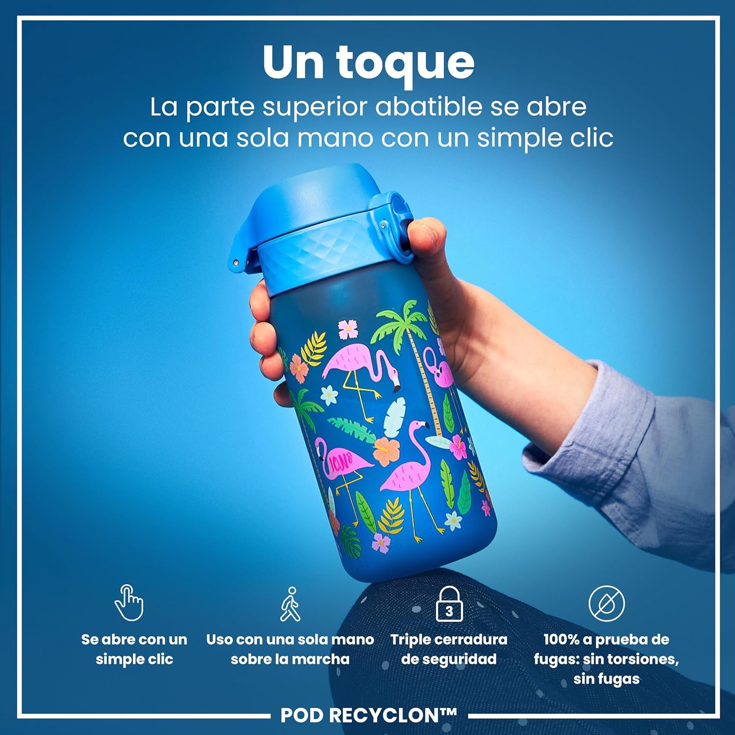 Detalle 2 de ion8 Botella Infantil 350ml 🦩 Sin BPA, Segura y Fácil de Limpiar