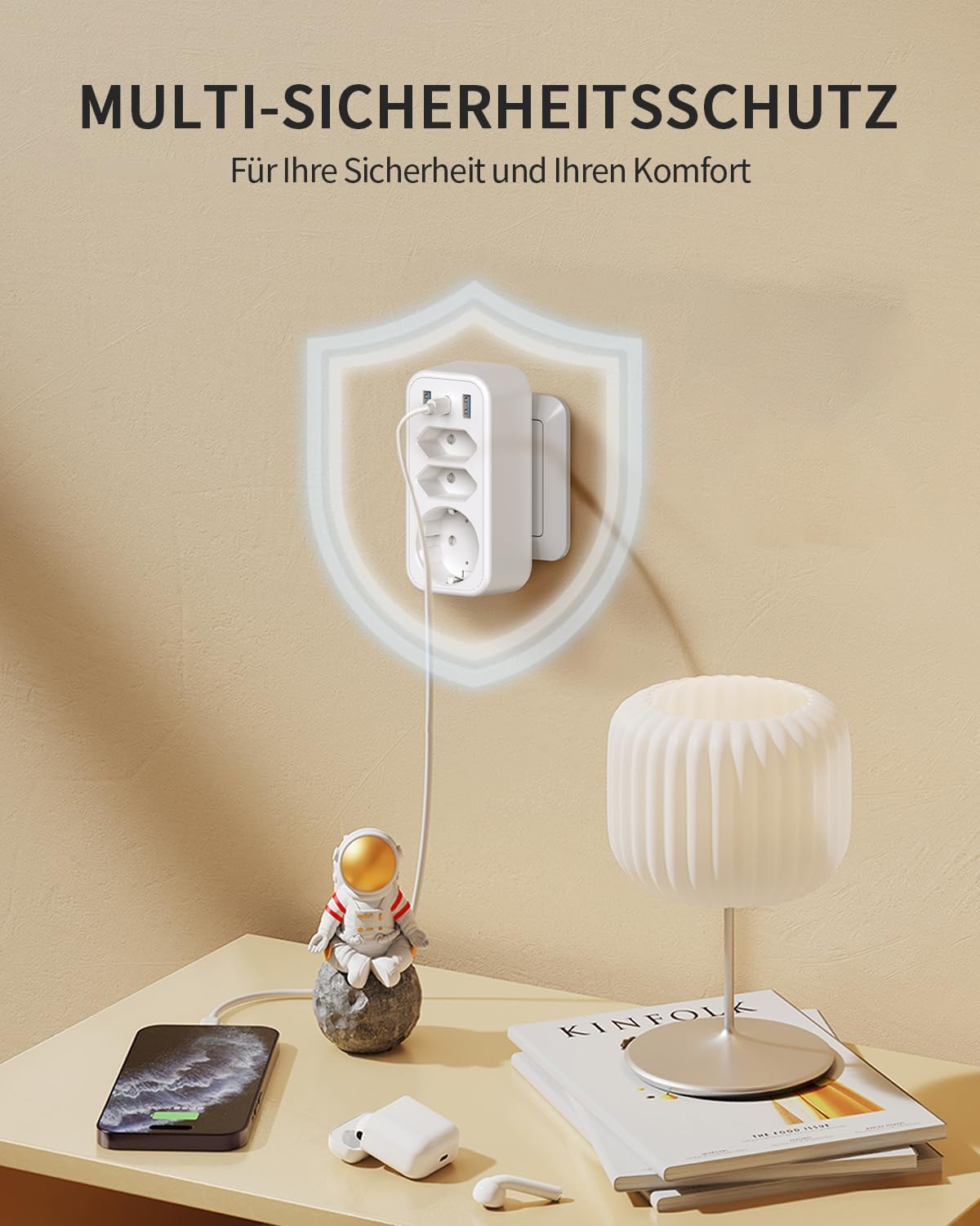 Thumbnail 5 de 6-in-1 Mehrfachstecker Steckdosenadapter mit PD20W USB‑C und 4000 W (16 A) – STGAROT 3-fach Steckdosenleiste ohne Kabel