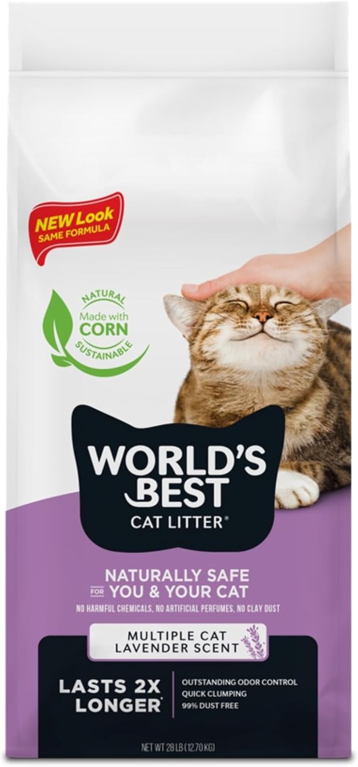 Detalle de WORLD'S BEST CAT LITTER Multiple Cat Lavender Scent, 28-Pounds – Natural, Quick Clumping, 99% Dust Free & Flushable