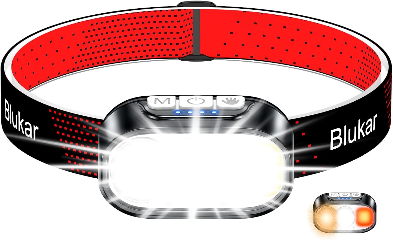 Detalle de Blukar K9129 oplaadbare led-hoofdlamp met warm en wit licht