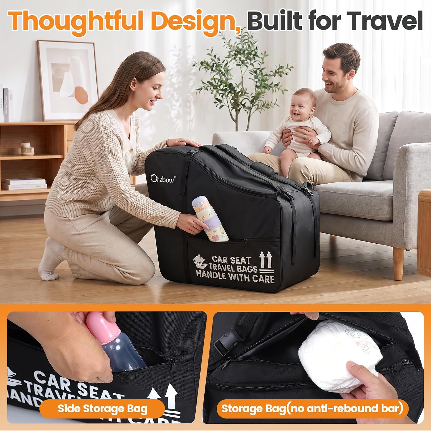 Detalle 2 de Orzbow Infant Car Seat Travel Backpack with 600D Oxford Fabric and Padded Protection