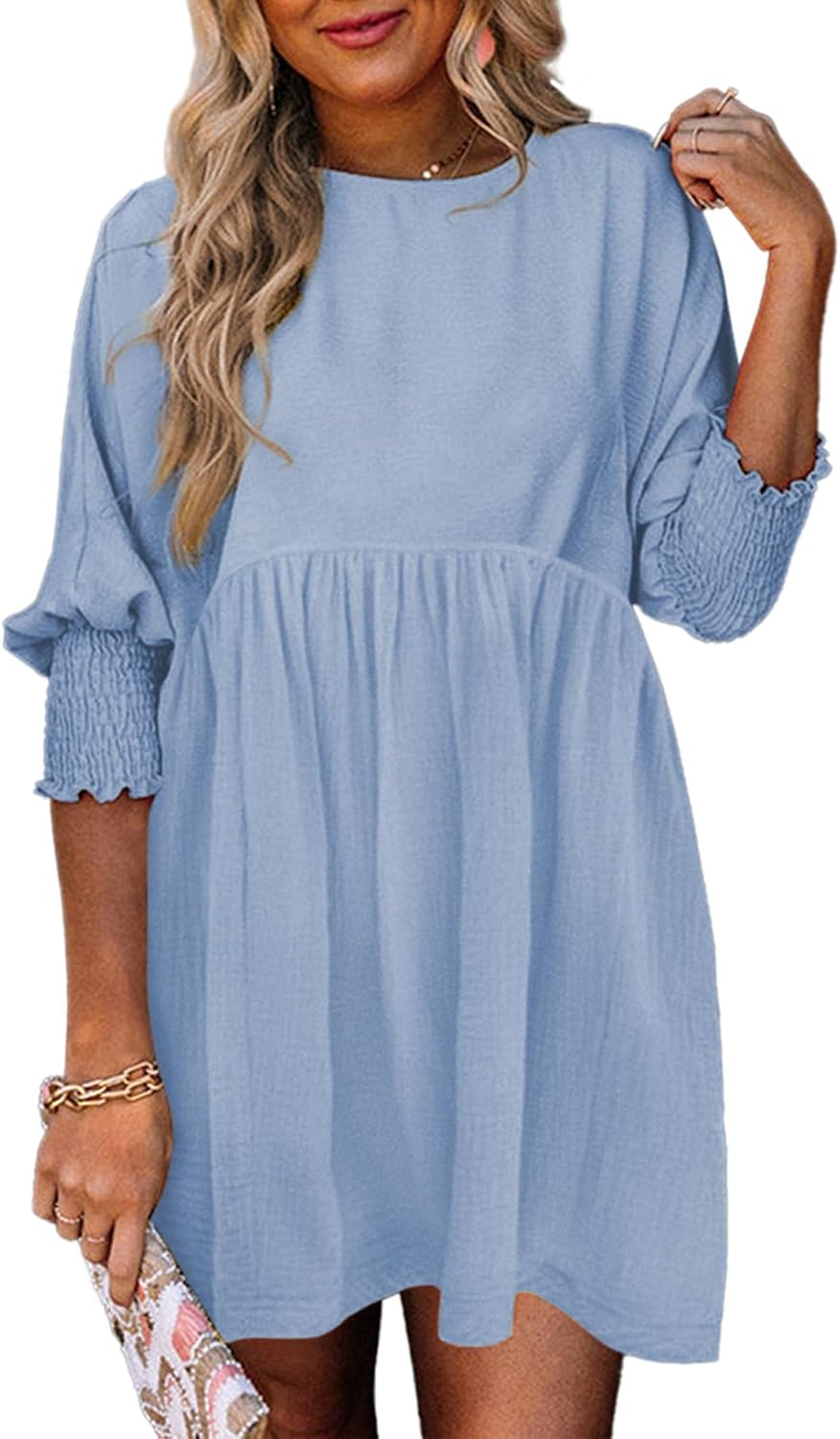 Detalle de Dokotoo Women’s Casual Tunic Dress with Empire Waist & Short Sleeves (Flowy Babydoll)