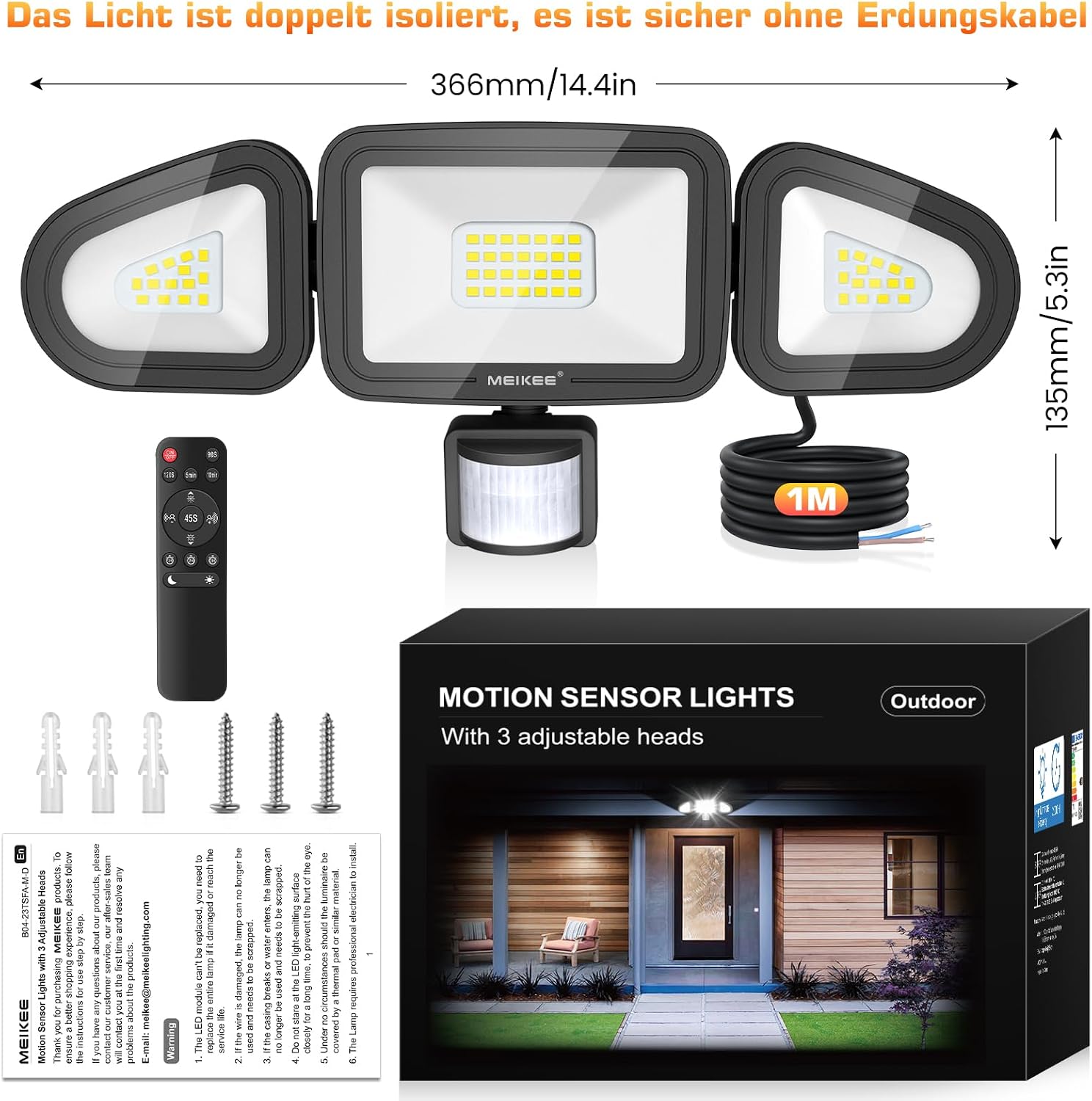 Thumbnail 6 de MEIKEE TSFA0042 LED-strålkastare 42 W med rörelsesensor och tre justerbara huvuden